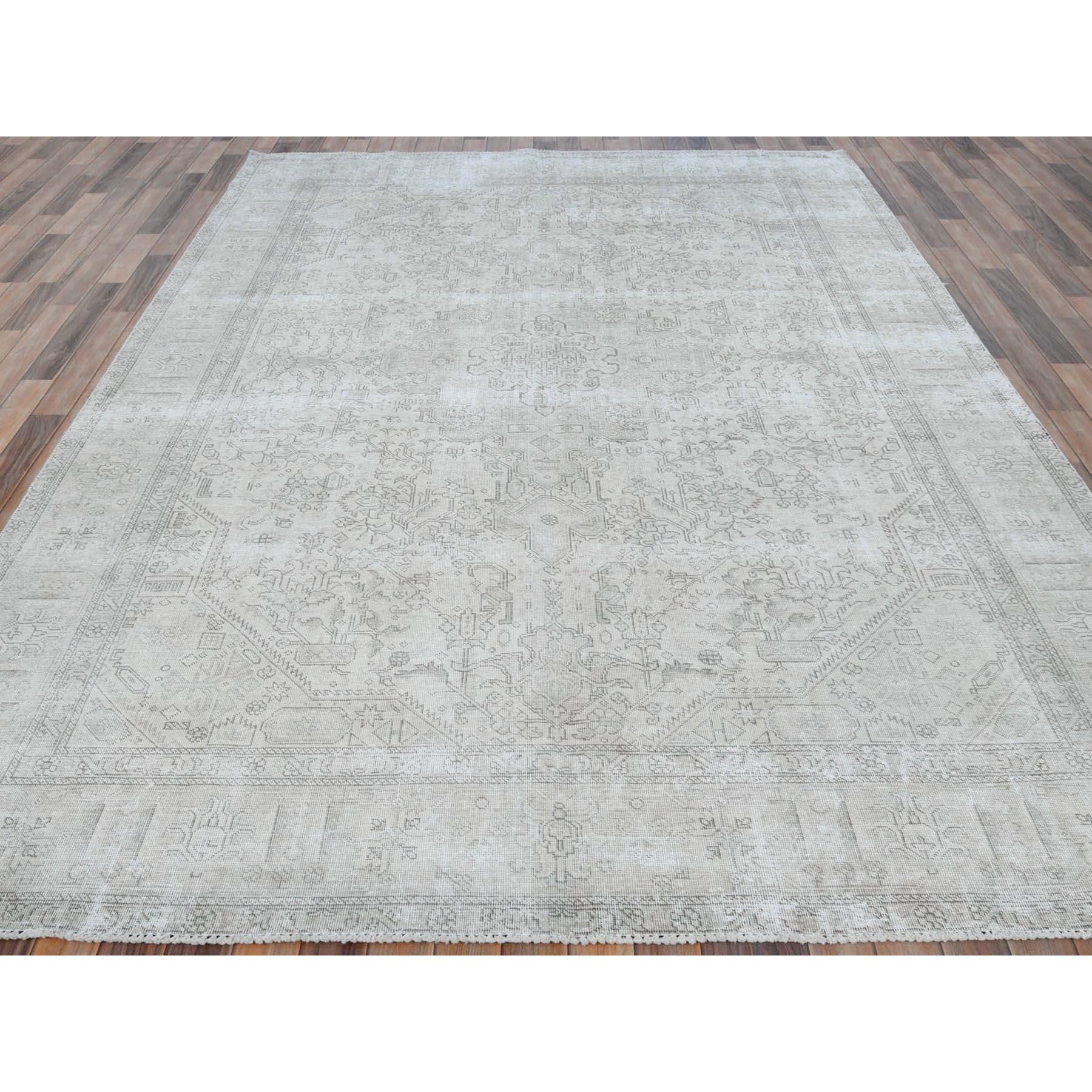 Hand-Knotted Light Blue Worn Wool Hand Knotted Distressed Look Vintage Persian Tabriz Rug For Sale