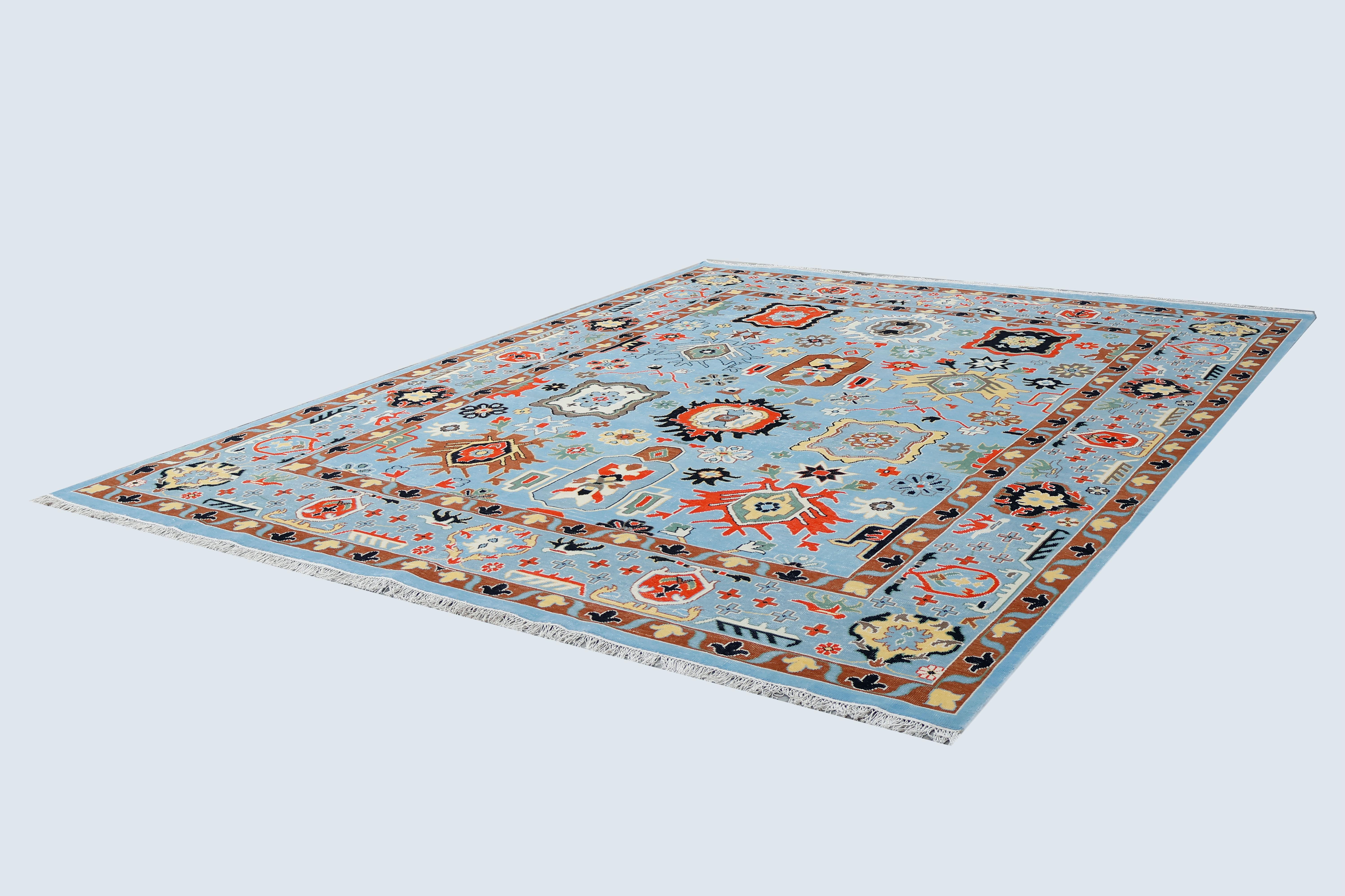 Hellblauer Nullflor-Oushak (Wolle) im Angebot