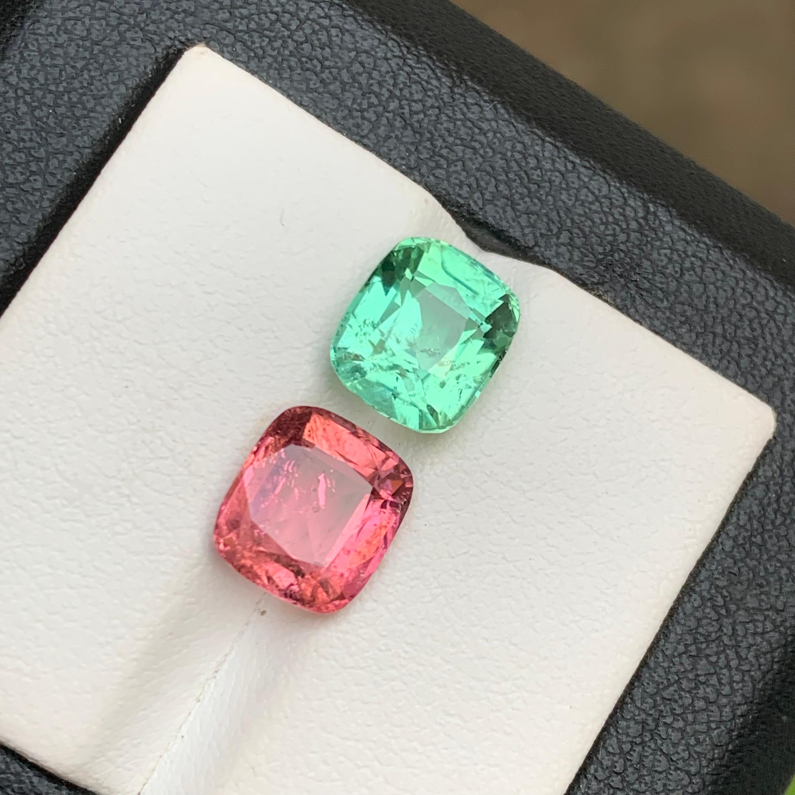 Gemme di tormalina naturale verde chiaro e rosa da 6,60 carati con taglio a cuscino - Jewell in vendita 4