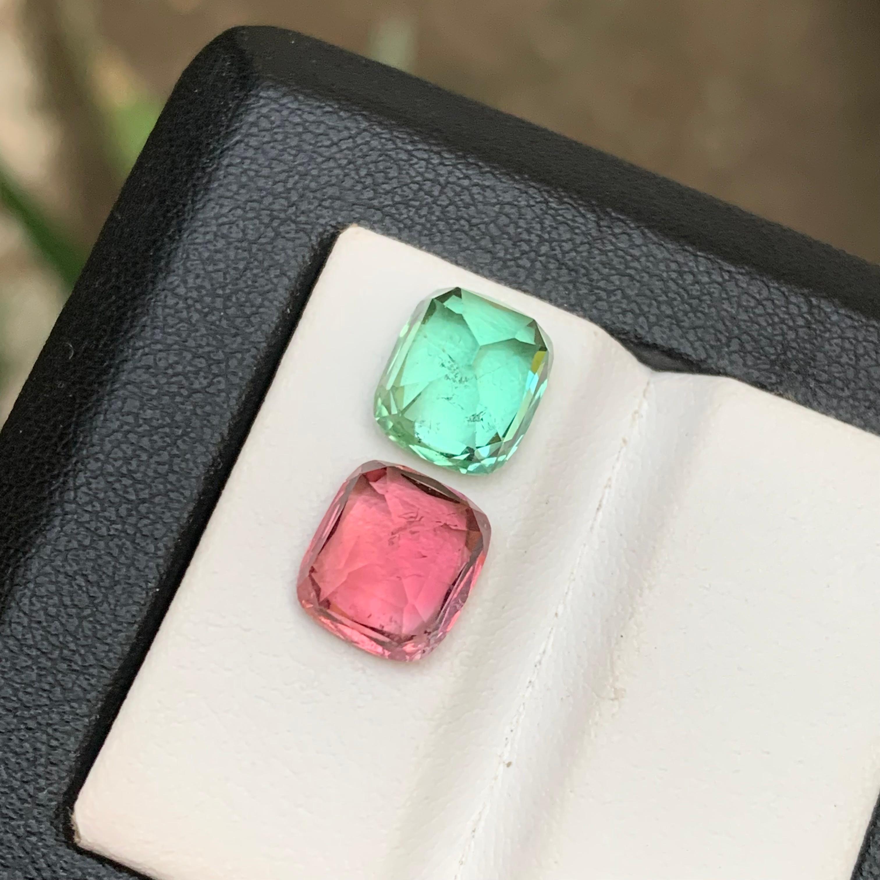 Gemme di tormalina naturale verde chiaro e rosa da 6,60 carati con taglio a cuscino - Jewell In condizioni Nuovo in vendita a Peshawar, PK