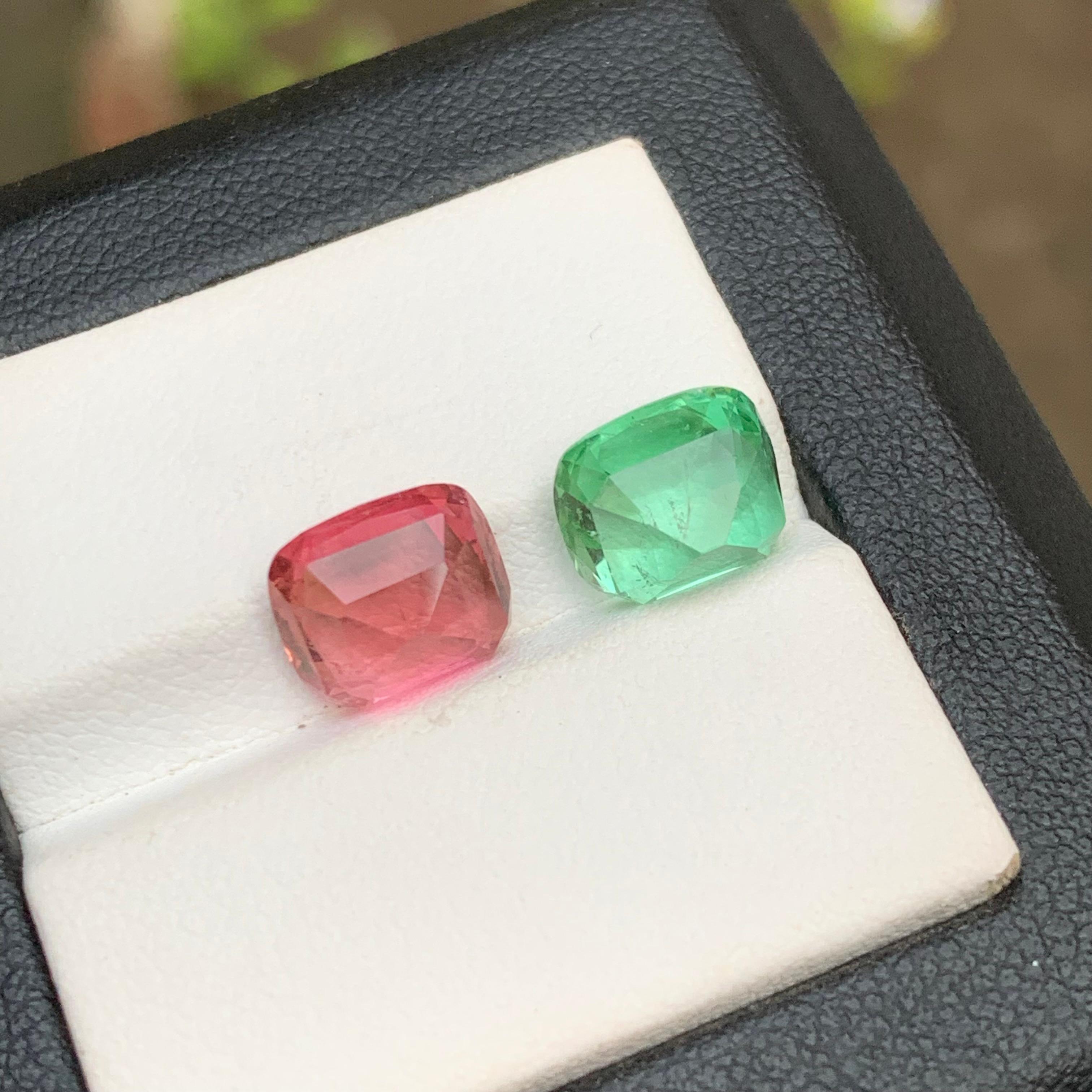 da uomo o donna Gemme di tormalina naturale verde chiaro e rosa da 6,60 carati con taglio a cuscino - Jewell in vendita