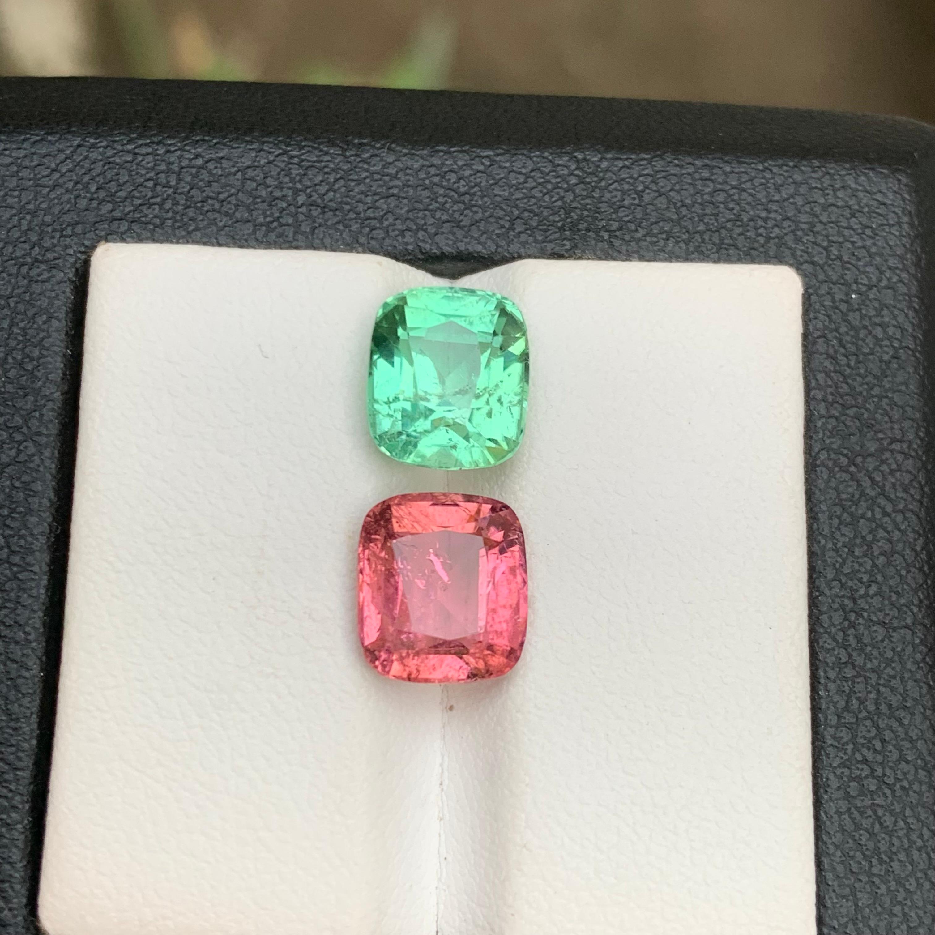 Gemme di tormalina naturale verde chiaro e rosa da 6,60 carati con taglio a cuscino - Jewell in vendita 1