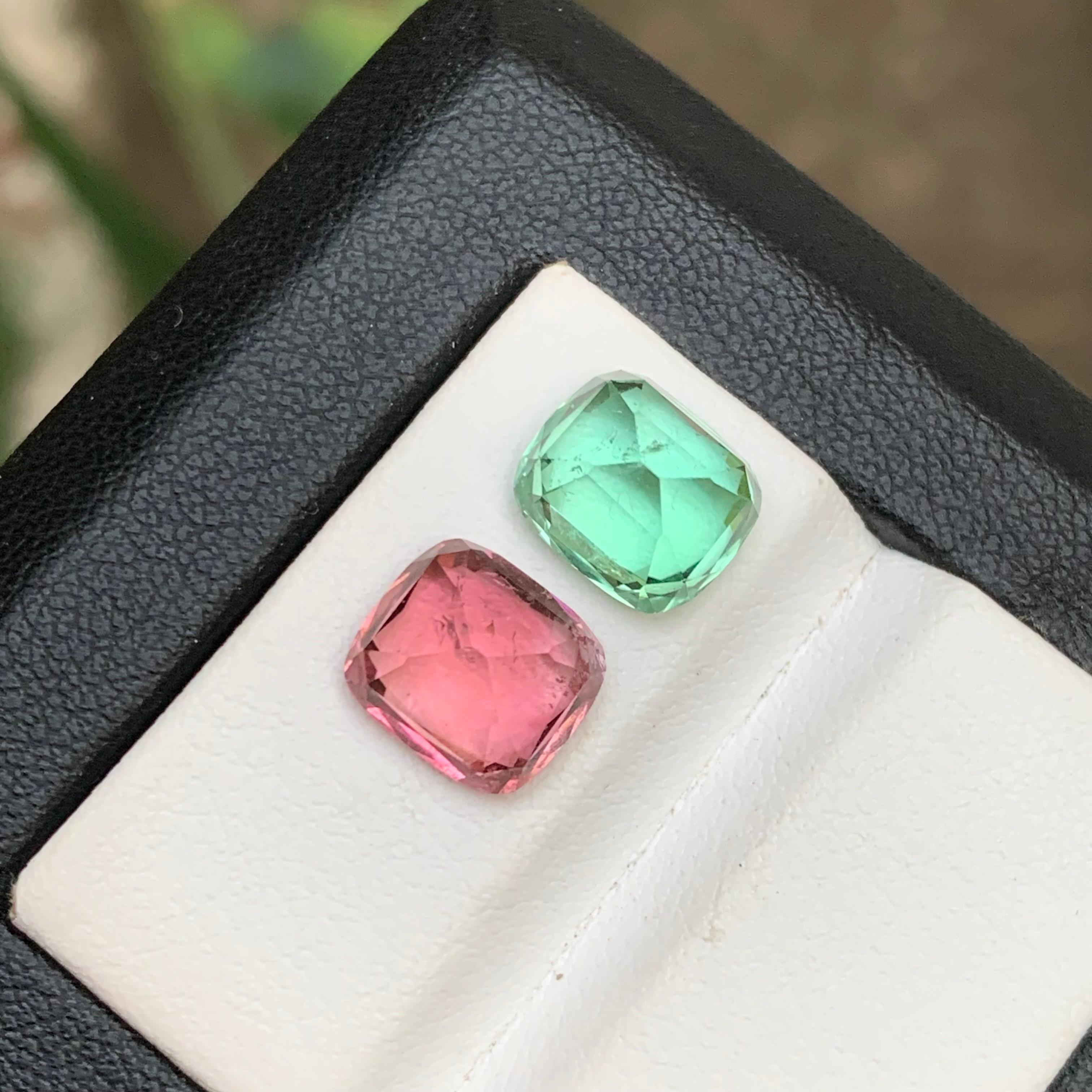 Gemme di tormalina naturale verde chiaro e rosa da 6,60 carati con taglio a cuscino - Jewell in vendita 2