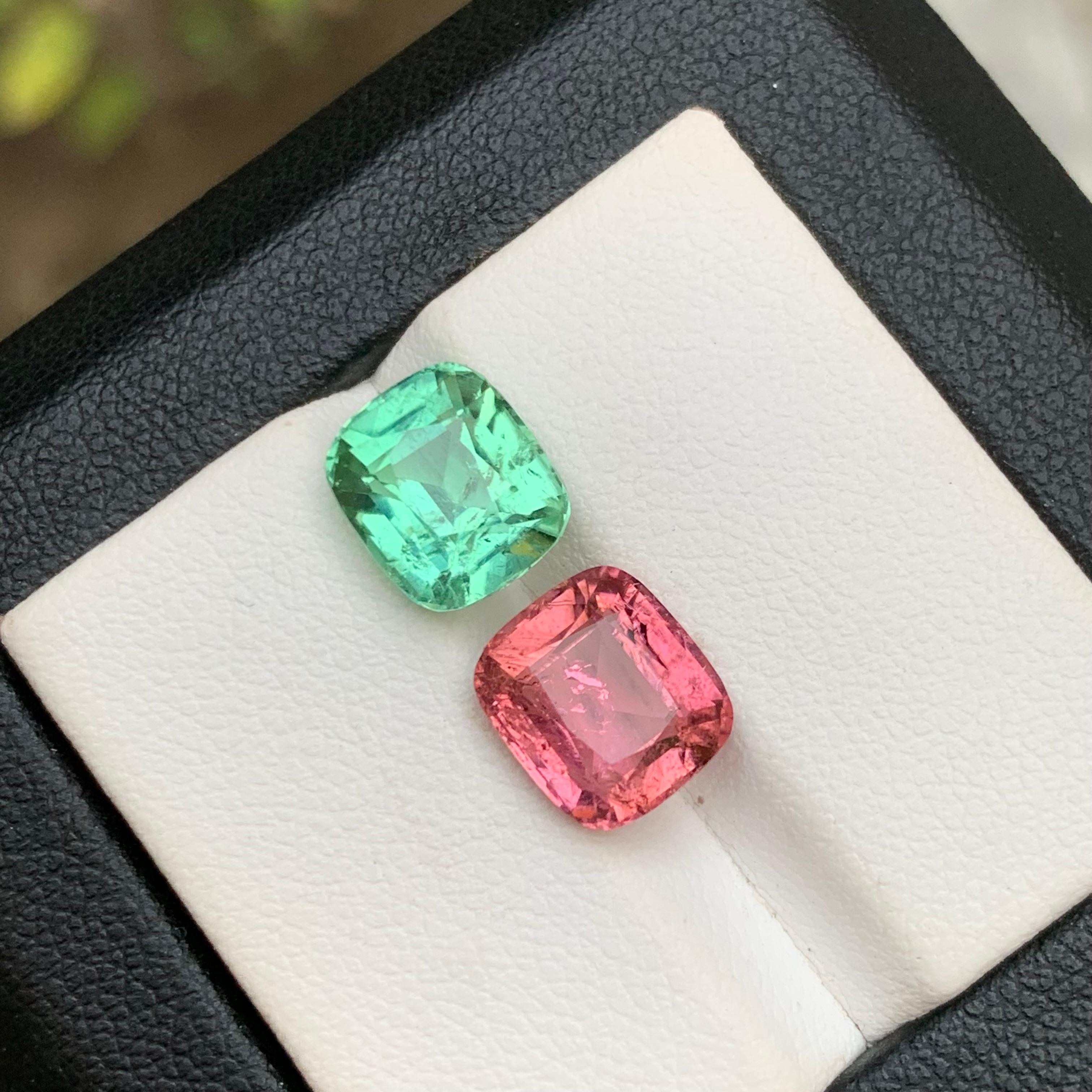 Gemme di tormalina naturale verde chiaro e rosa da 6,60 carati con taglio a cuscino - Jewell in vendita 3