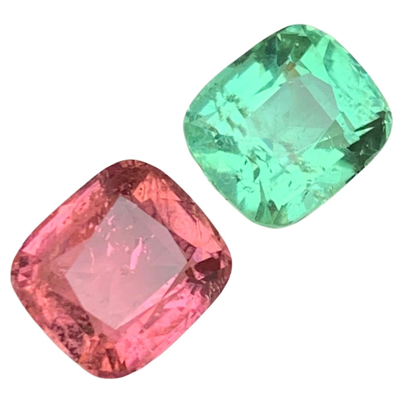Light Bluish Green & Pink Natural Tourmaline Gemstones 6.60 Ct Cushion Cut-Jewel