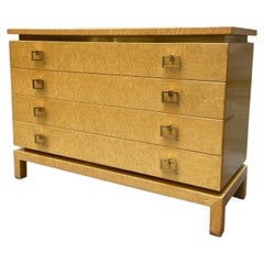 Light Briar WoodChest of Drawers with Brass Handles and Profiles, Italy 1970