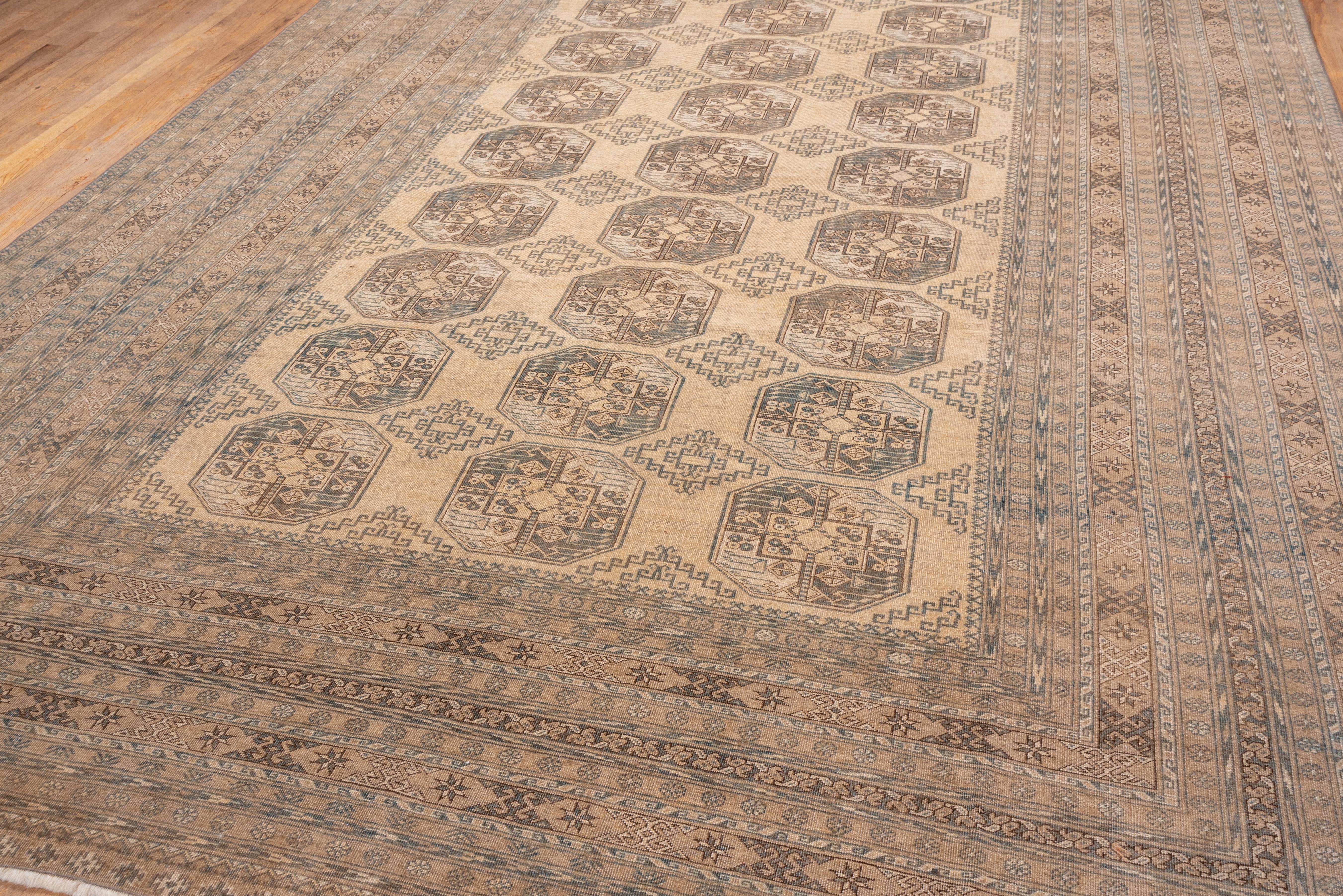 Light Brown Afghan Ersari Carpet, circa 1930s, Green Accents In Good Condition For Sale In New York, NY