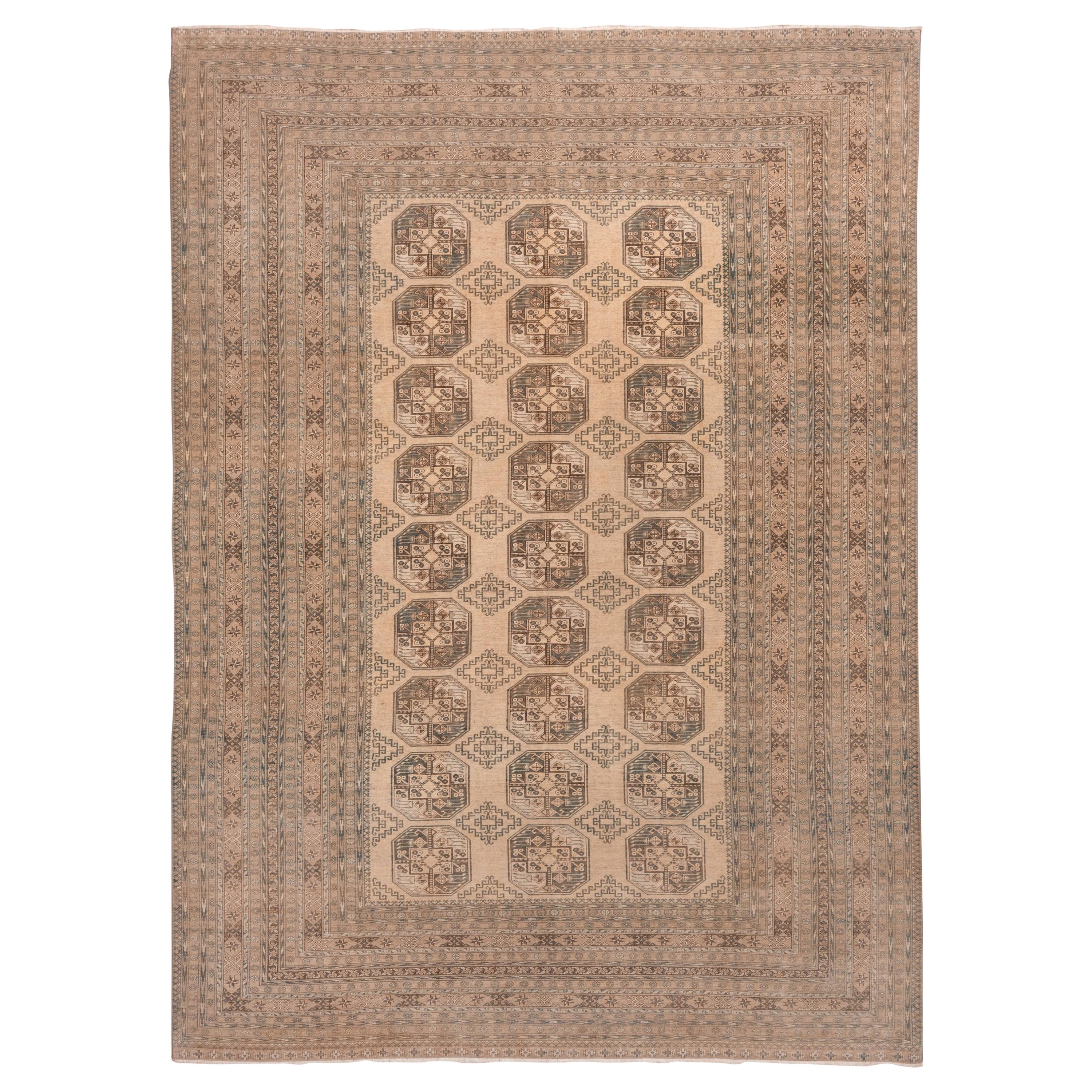 Light Brown Afghan Ersari Carpet, circa 1930s, Green Accents For Sale