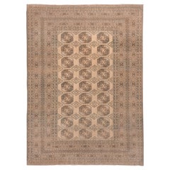 Light Brown Afghan Ersari Carpet, circa 1930s, Green Accents