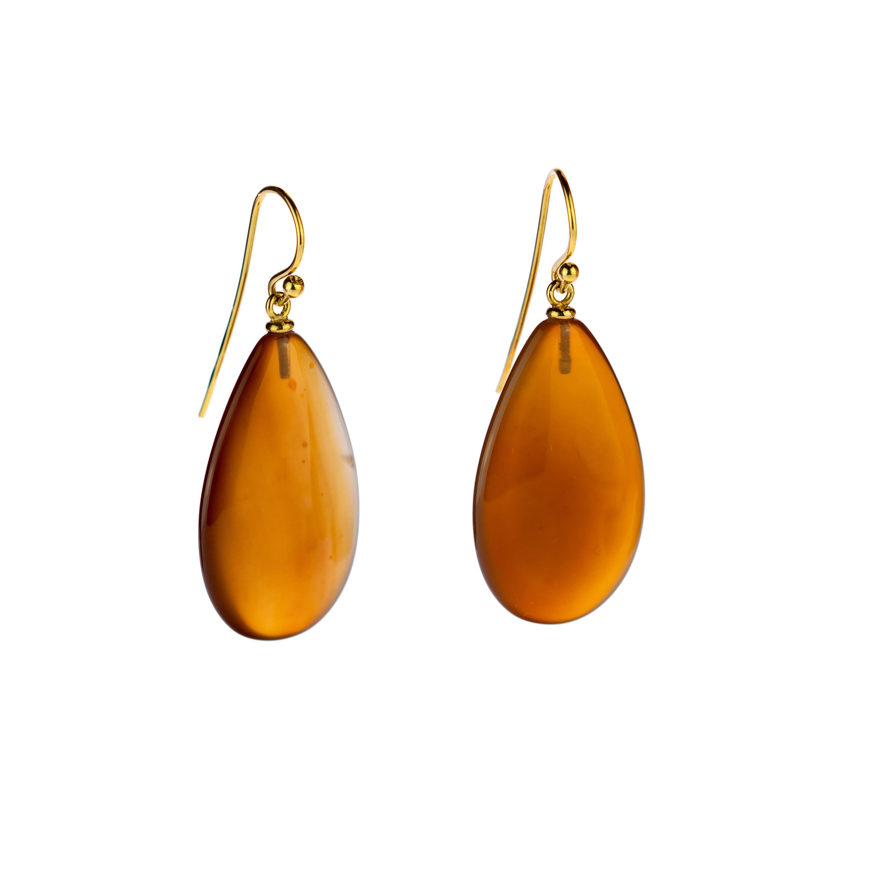 Donna Orecchini lunghi a goccia con gancio in agata marrone chiaro in oro giallo 18 carati in vendita