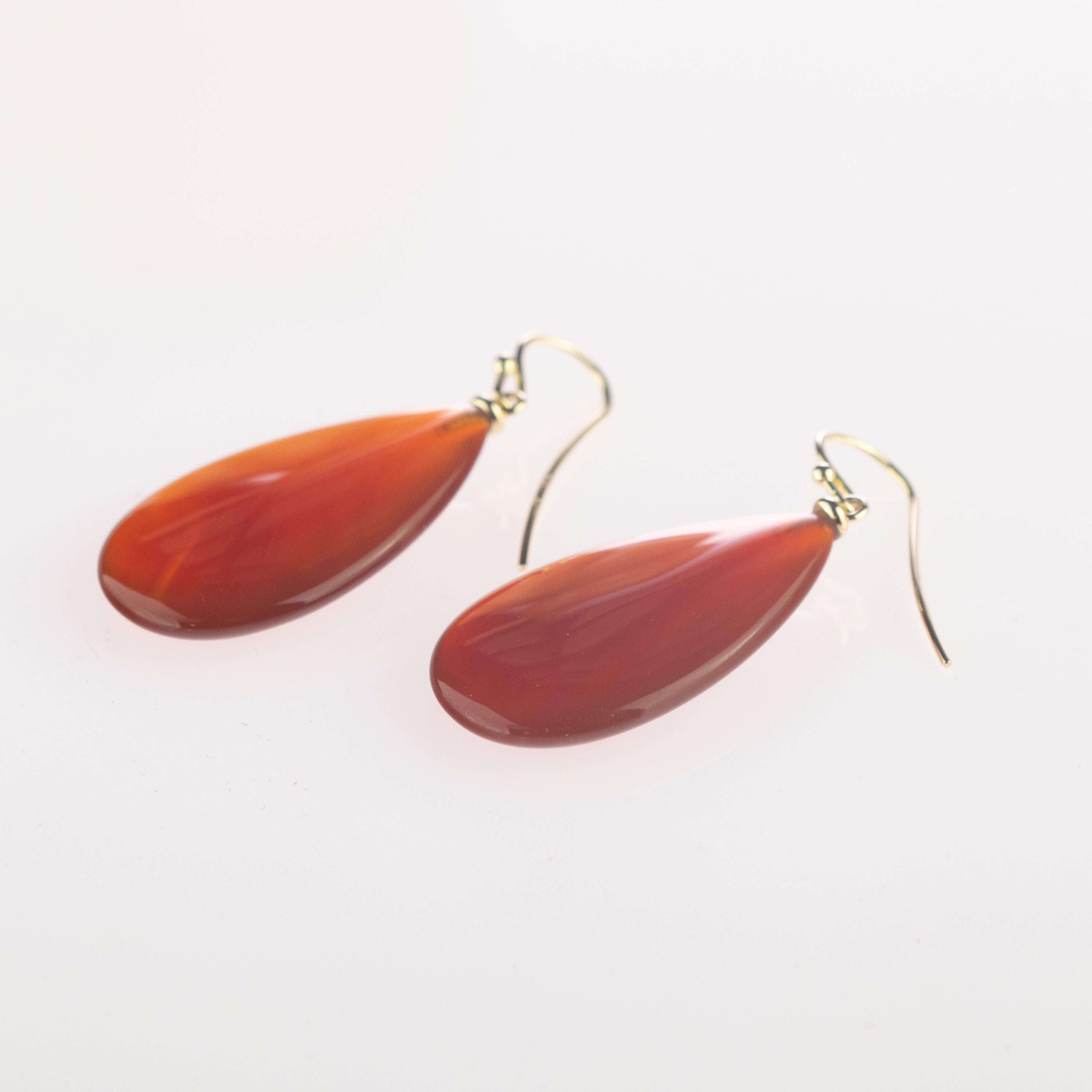 Boucles d'oreilles cocktail plates en or jaune 18 carats avec agate marron clair en forme de goutte d'eau Pour femmes en vente