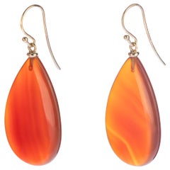 Light Brown Agate 18 Karat Yellow Gold Tear Drop Flat Cocktail Earrings