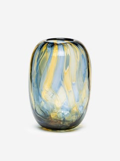 Light Brown and Blue Transparent Handblown Glass Vase
