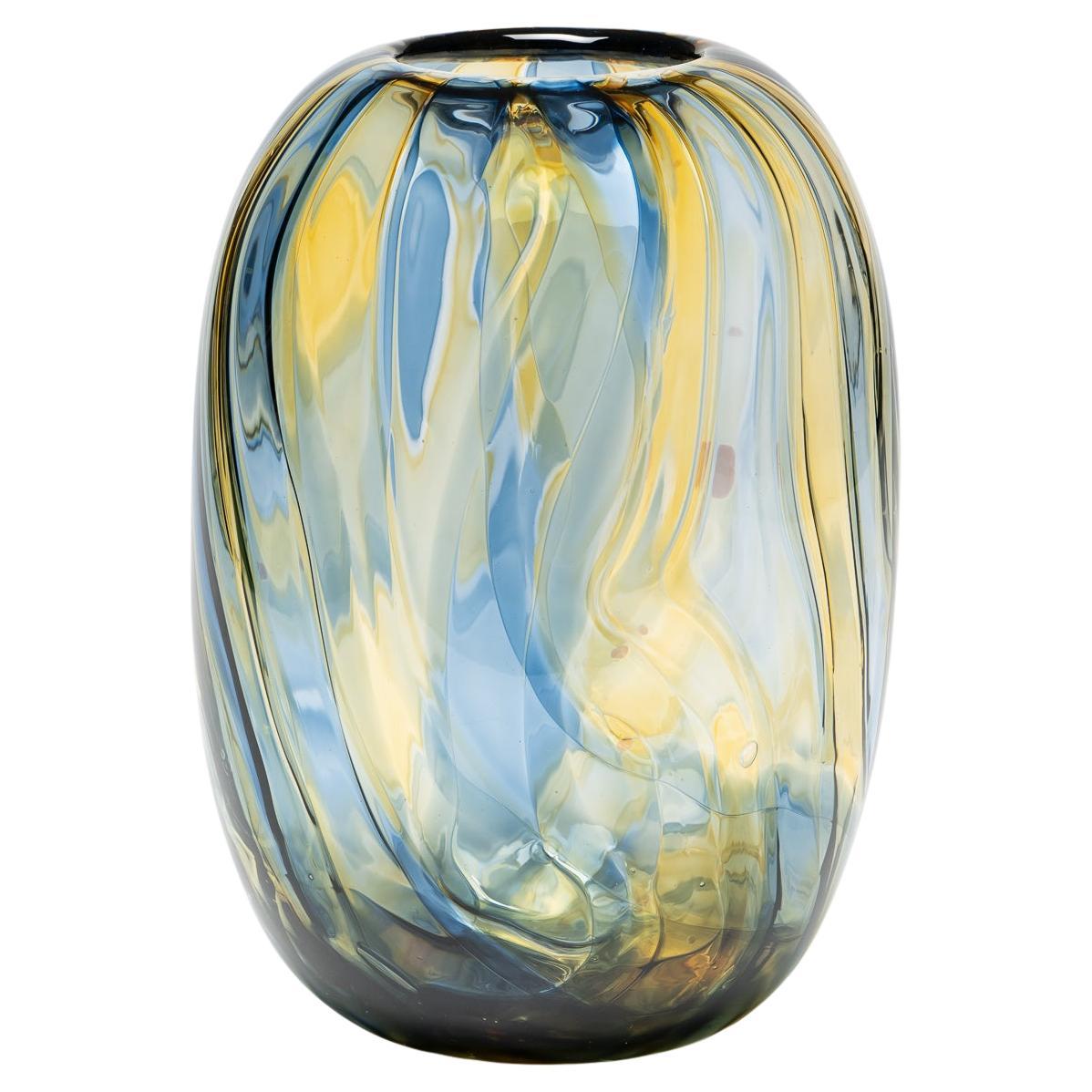 Light Brown and Blue Transparent Handblown Glass Vase in vendita