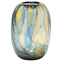 Light Brown and Blue Transparent Handblown Glass Vase