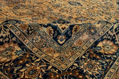 Light Brown Antique Persian Mashad Handmade Wool Rug With Rosette Motif