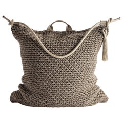 Brown Beige Outdoor Indoor Bag Cushion Handmade Crochet in UV Protected Yarn