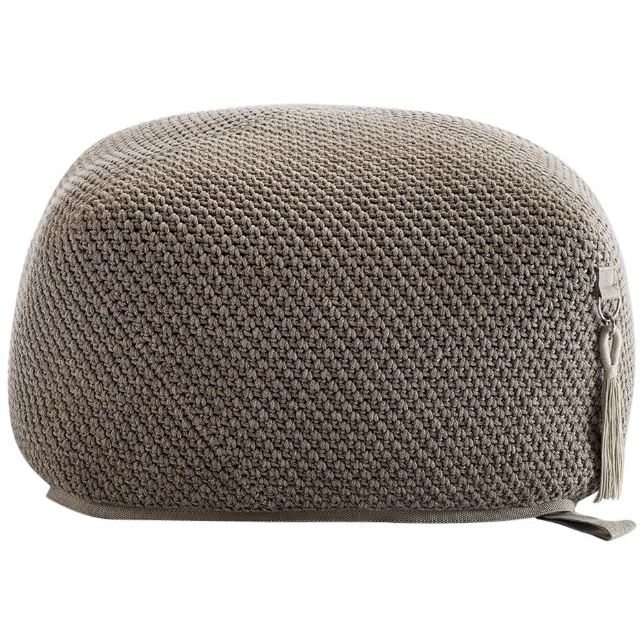 21st Century Asian Light Brown Beige Outdoor Indoor Handmade Pouf For Sale