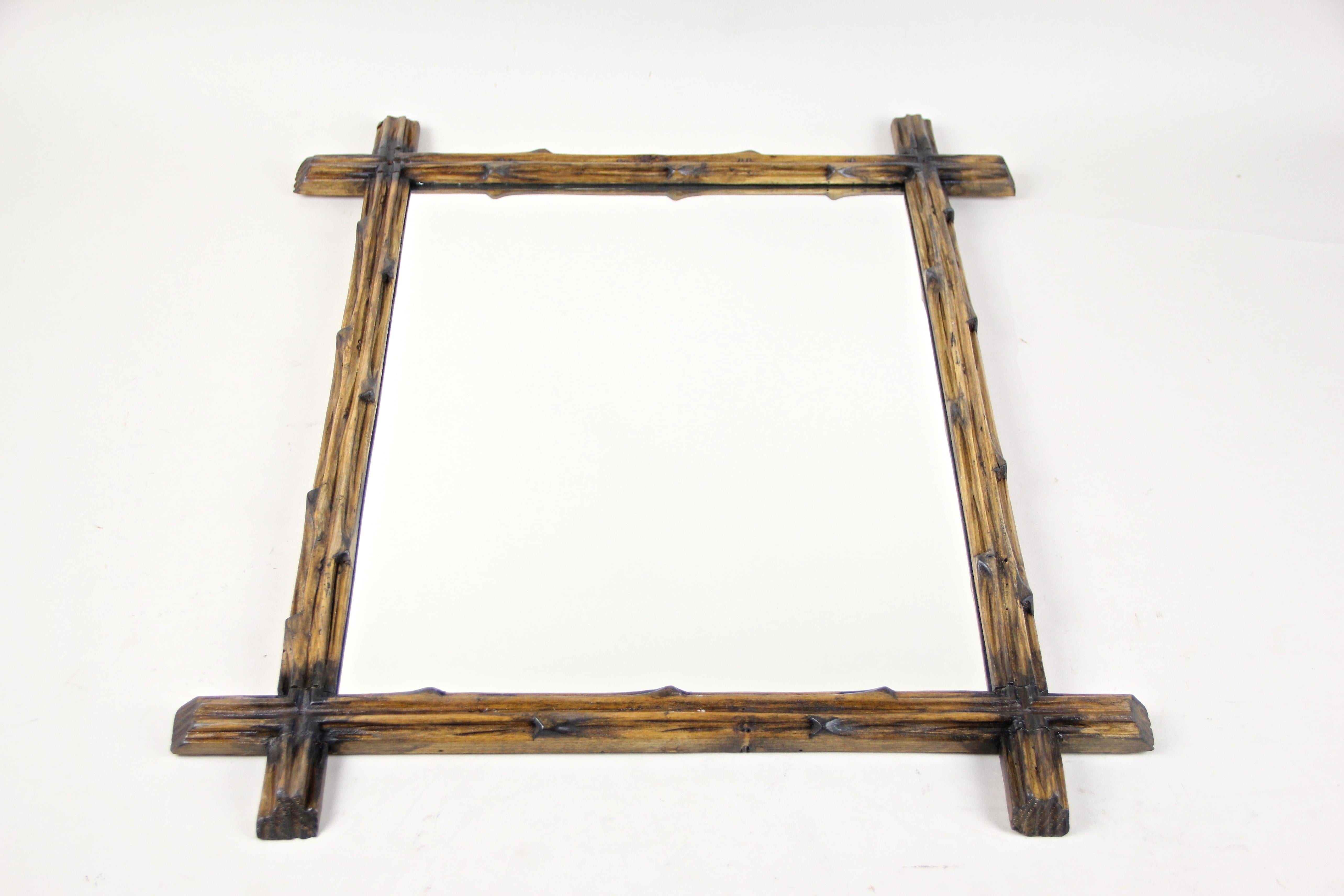 Light Brown Black Forest Wall Mirror with Blackened Accents, Austria, circa 1890 For Sale 3