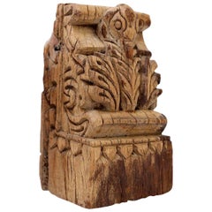 Light Brown Carved Wood Architectural Fragment