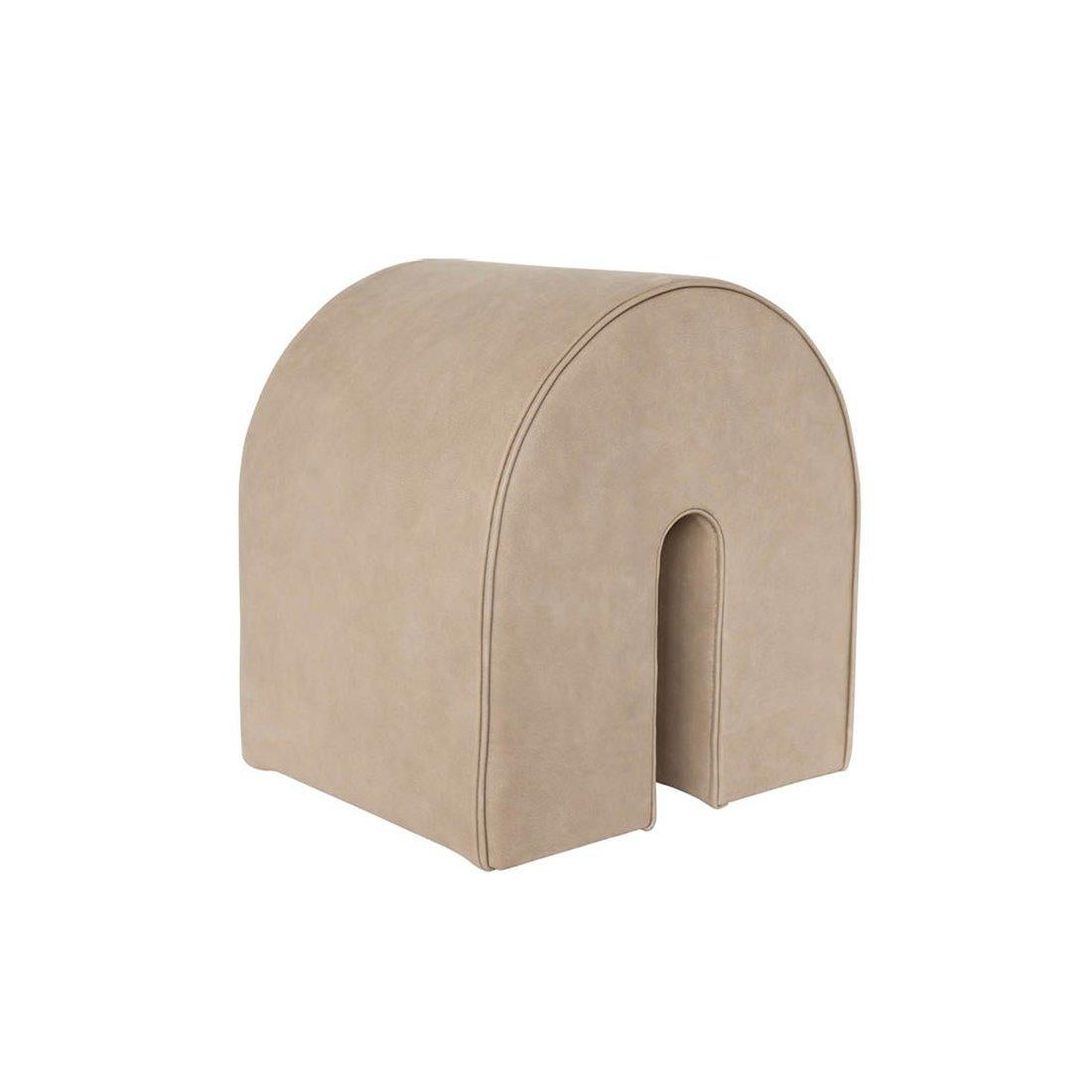 Light brown curved pouf by Kristina Dam Studio.
Materials: Light Brown Aniline Nubuck. 
Also available in other colors.
Dimensions: 36 x 42 x H 42cm.

The Modernist furniture collection takes notions of modern design and yet the distinctive