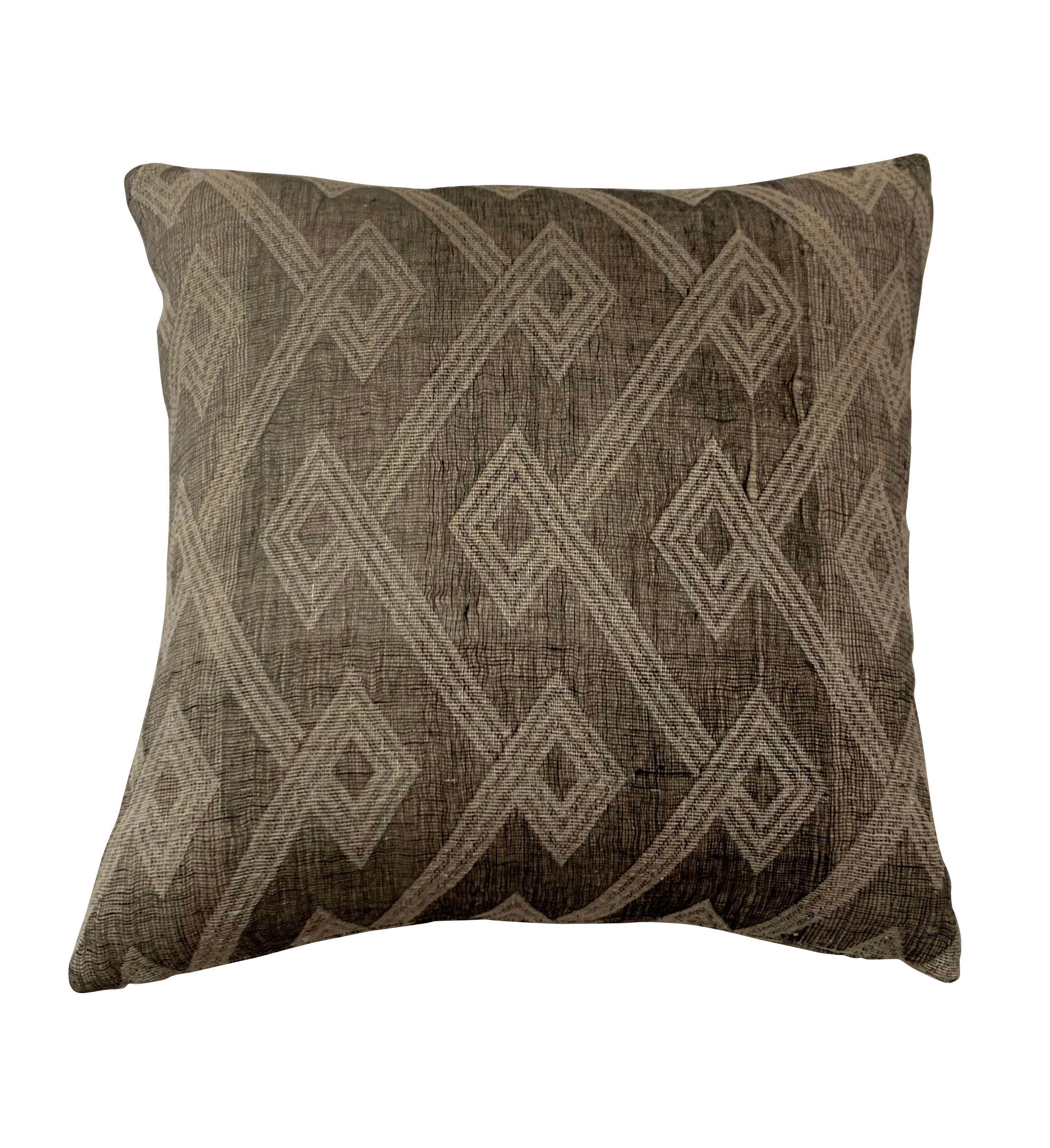 Light Brown, Dark Brown Animal Print Pattern Handspun Linen Pillows, Indonesia 1