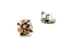 Light Brown Diamond Single Stud Earring RBC Pushback .51ct Mined 14K 1/2ct
