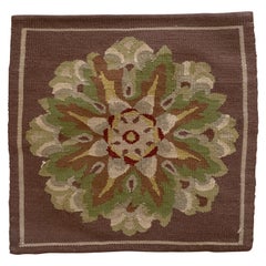 Vintage Light Brown French Provincial Square Needlepoint Pillow