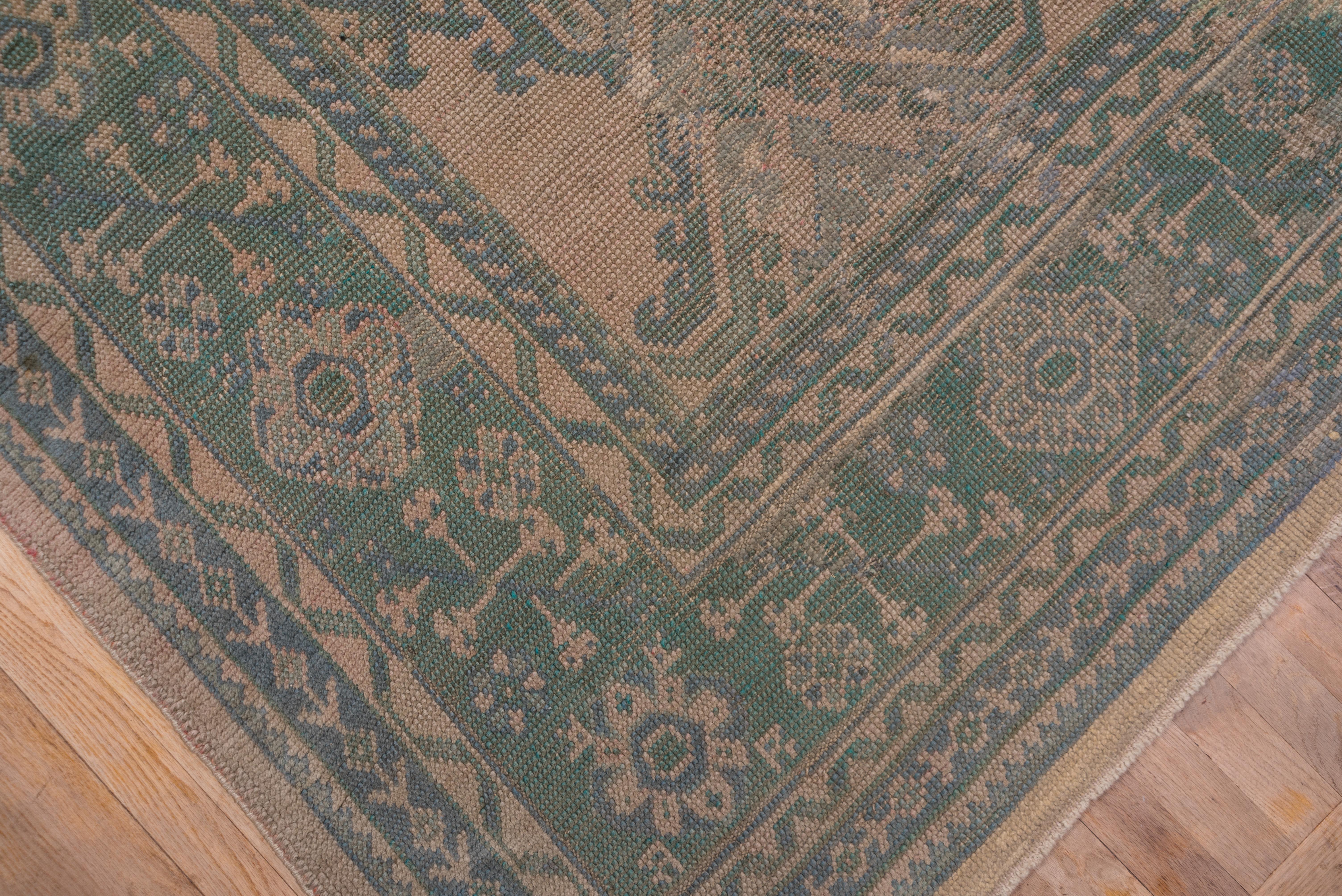 Turkish Light Brown and Green Antique Oushak Carpet, circa 1920s For Sale