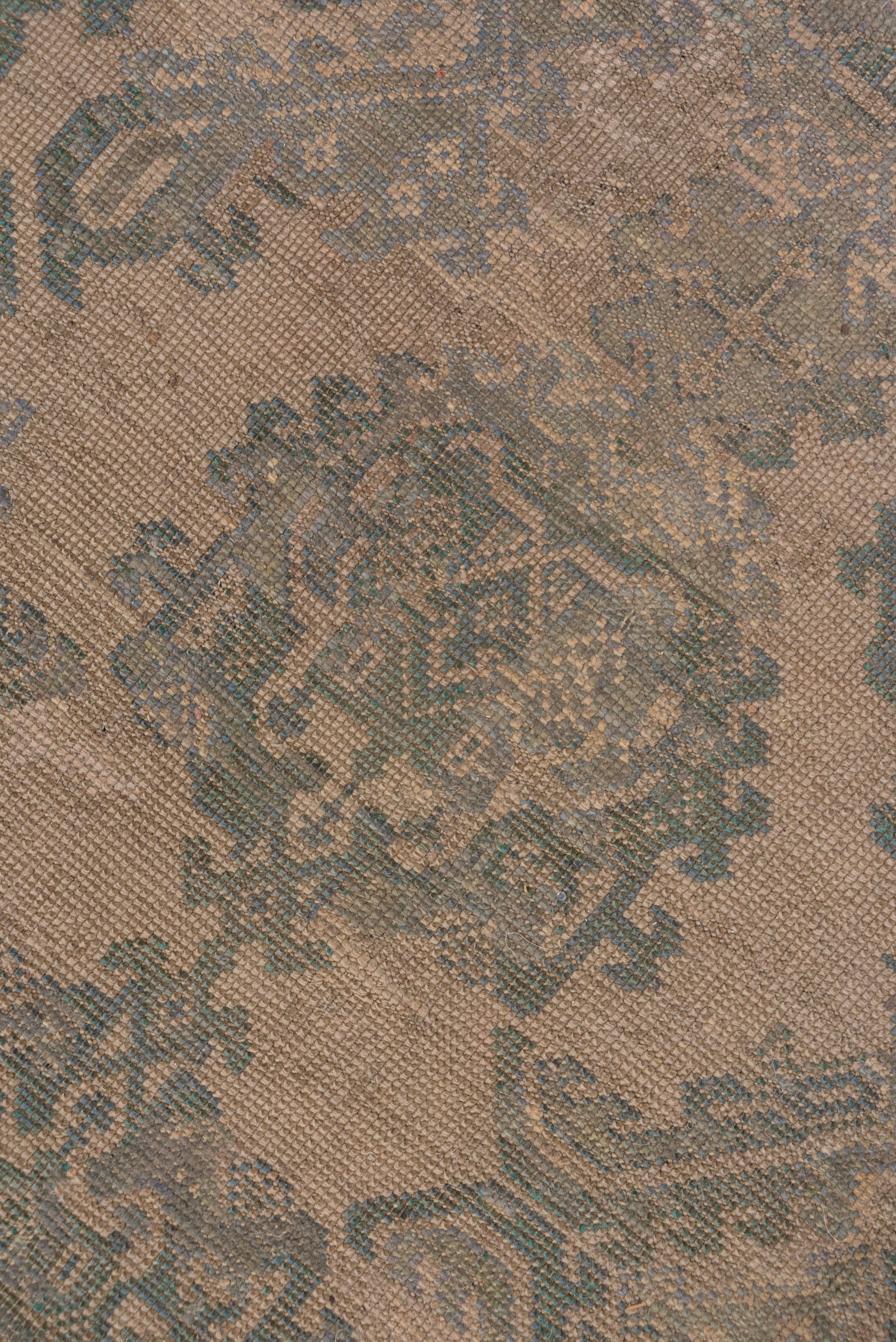 Wool Light Brown and Green Antique Oushak Carpet, circa 1920s For Sale