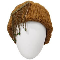 Light brown green swarovski stones brooch hat