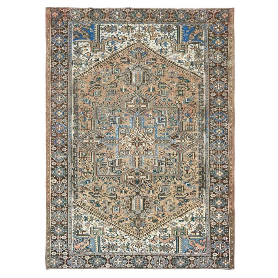 Blueish Gray Worn Down Rustic Feel Wool Hand Knotted Vintage Persian ...