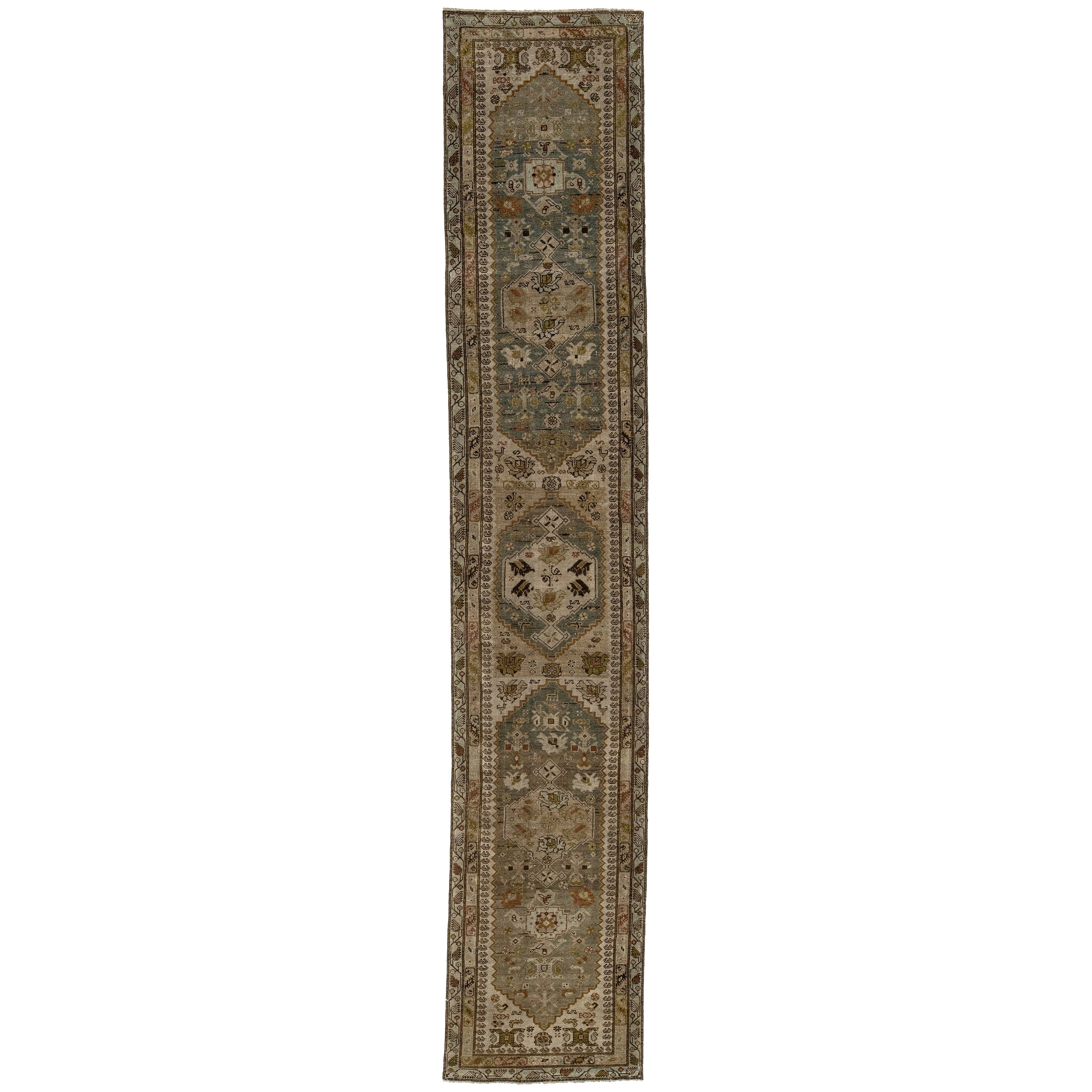 Tapis de course en laine persane Malayer, fait à la main, de couleur Brown, avec un motif Allover