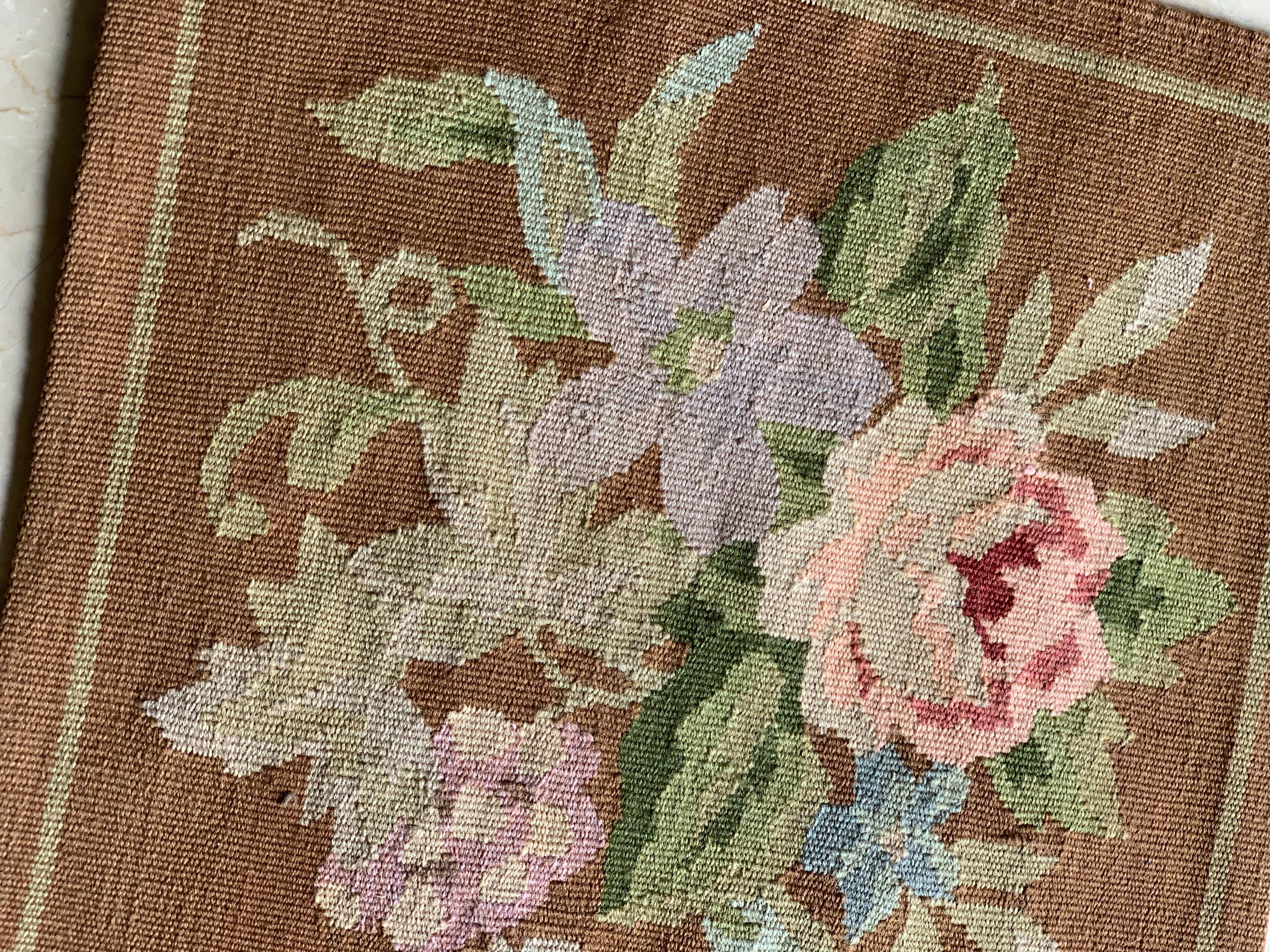Light brown ivory floral French provincial square needlepoint pillow. Made of wool with an ivory cotton cloth backing. It is new and has never been used.

Measures: 16 x 16 inches. Kindly note that it ships flat without the insert.
 
