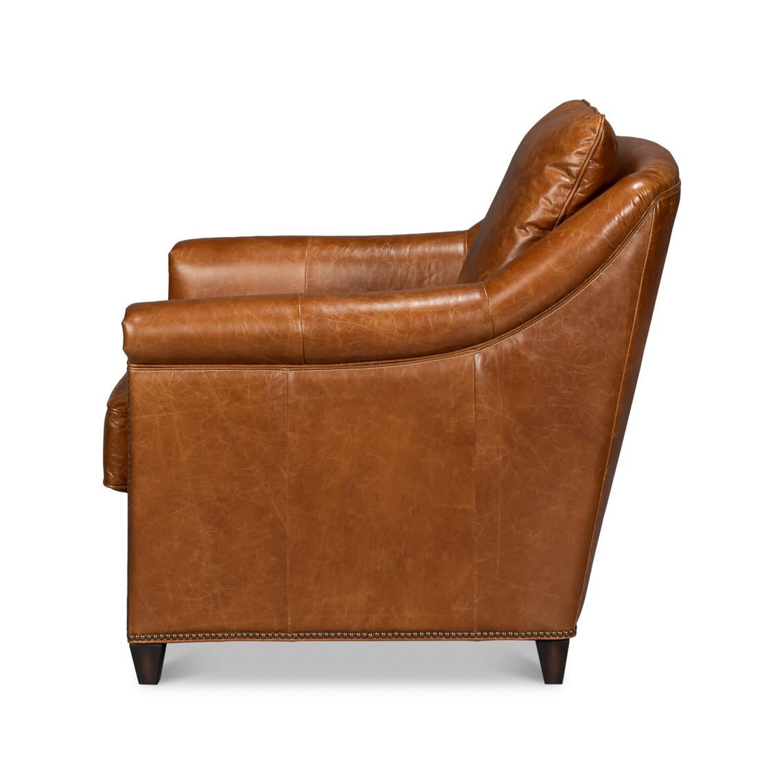 American Classical Light Brown Leather Accent Chair For Sale