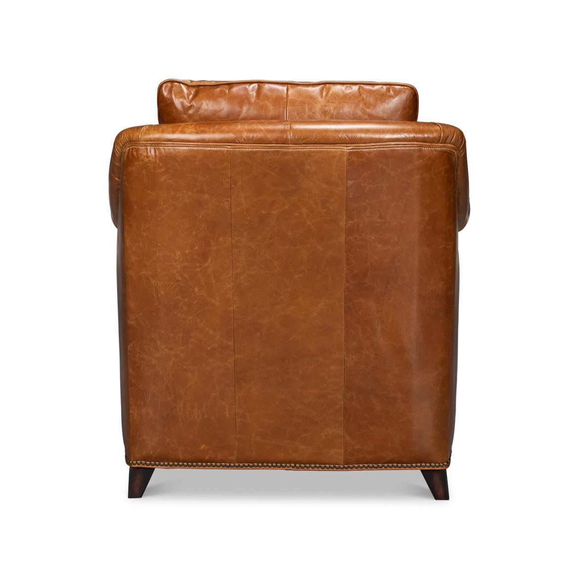 Asian Light Brown Leather Accent Chair For Sale