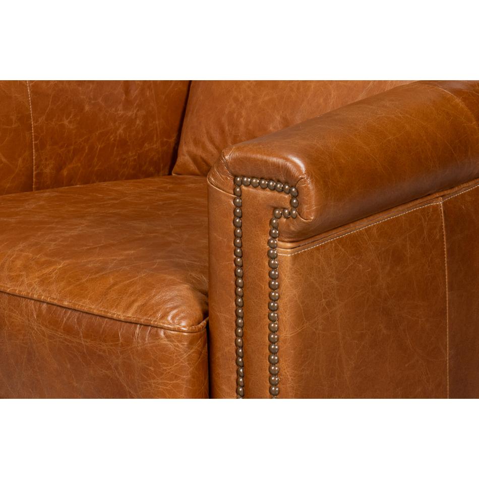 Contemporary Light Brown Leather Accent Chair For Sale