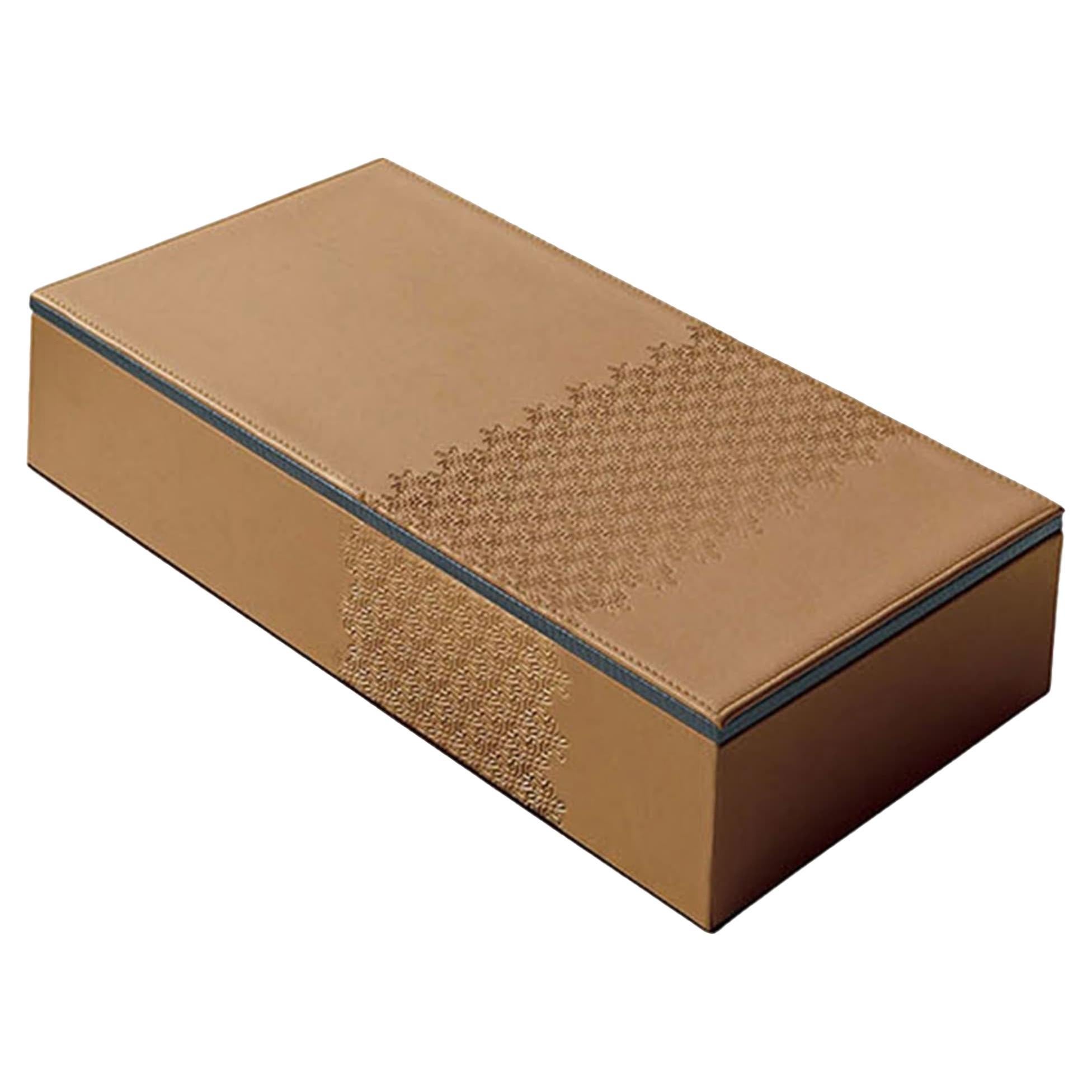 Light-Brown Leather-Covered Box For Sale