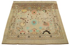 Light Brown Modern Revival Wool Rug Handmade With Allover Floral Design