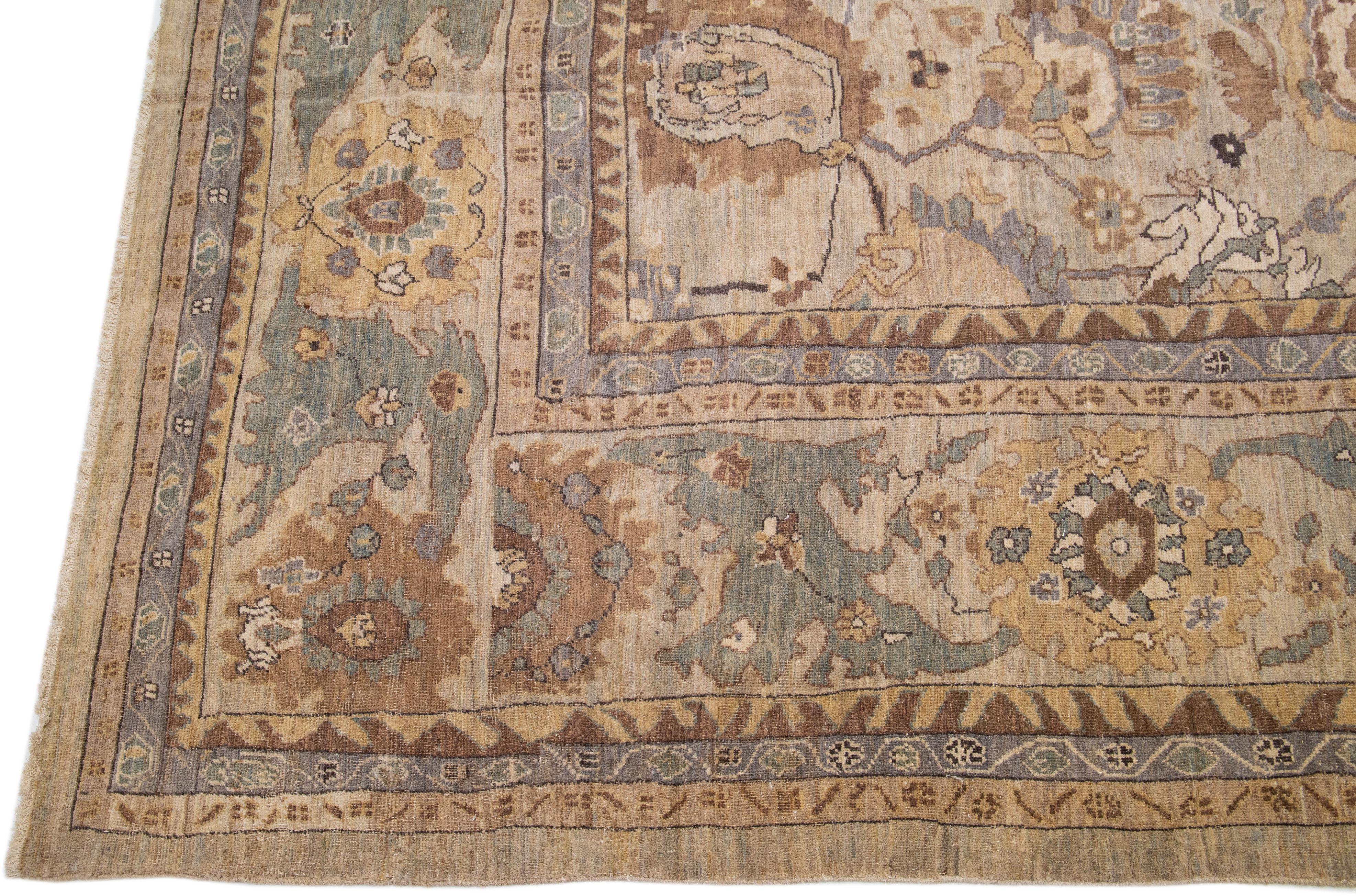 Contemporary Light Brown Modern Sultanabad Handmade Persian Wool Rug with Floral Motif For Sale