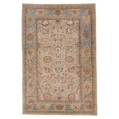 Handgefertigter persischer Sultanabad-Wollteppich in Hellbraun mit Blumenmotiv