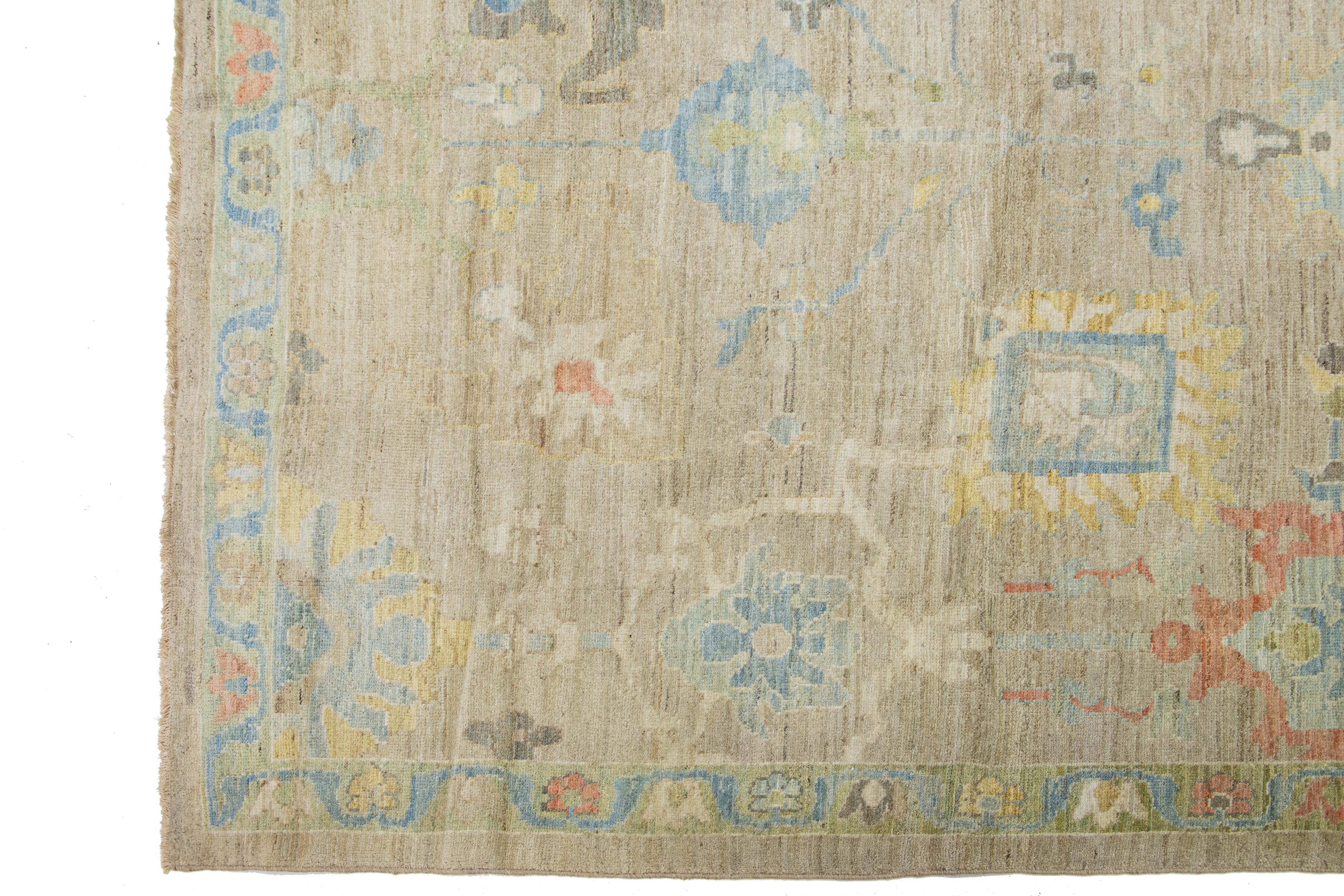Light Brown Modern Sultanabad Wool Rug Handmade Allover Floral Motif  In New Condition For Sale In Norwalk, CT