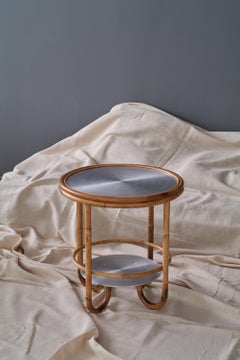 Light brown natural Rattan and brushed Aluminium Cocktail Table