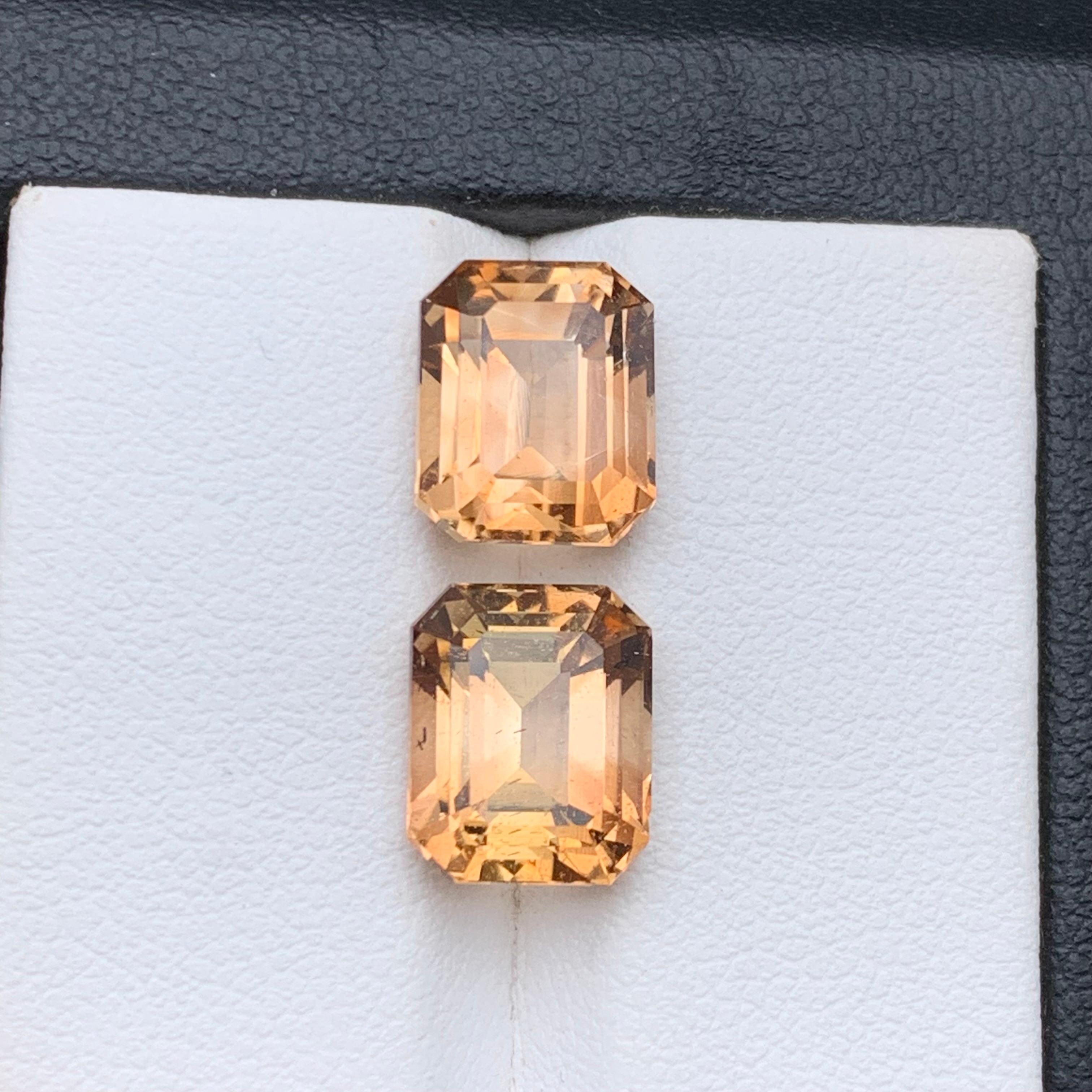 Light Brown Natural Topaz Loose Gemstones Set 10.10 Ct Step Emerald Cut-Jewelry For Sale 5