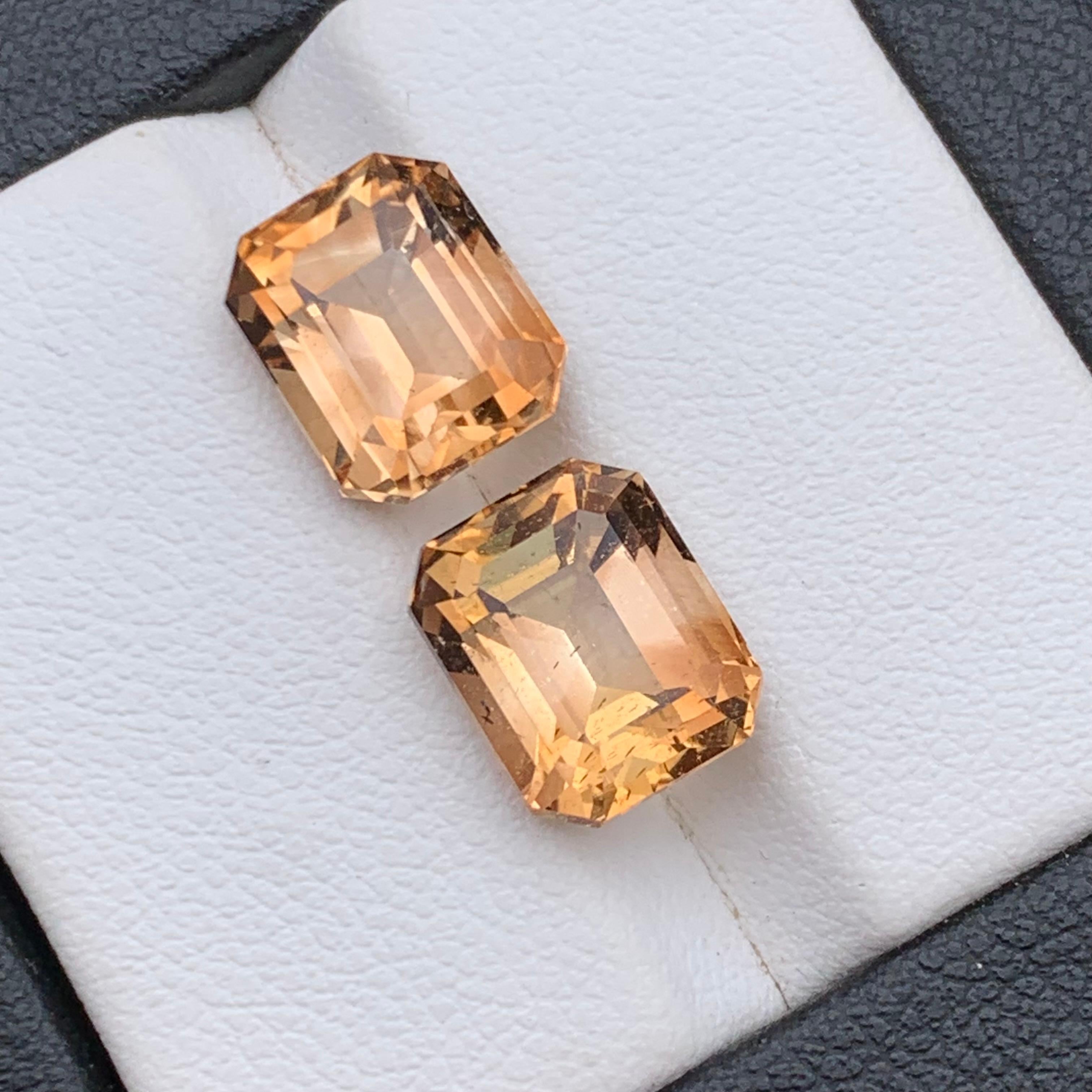 Light Brown Natural Topaz Loose Gemstones Set 10.10 Ct Step Emerald Cut-Jewelry For Sale 7