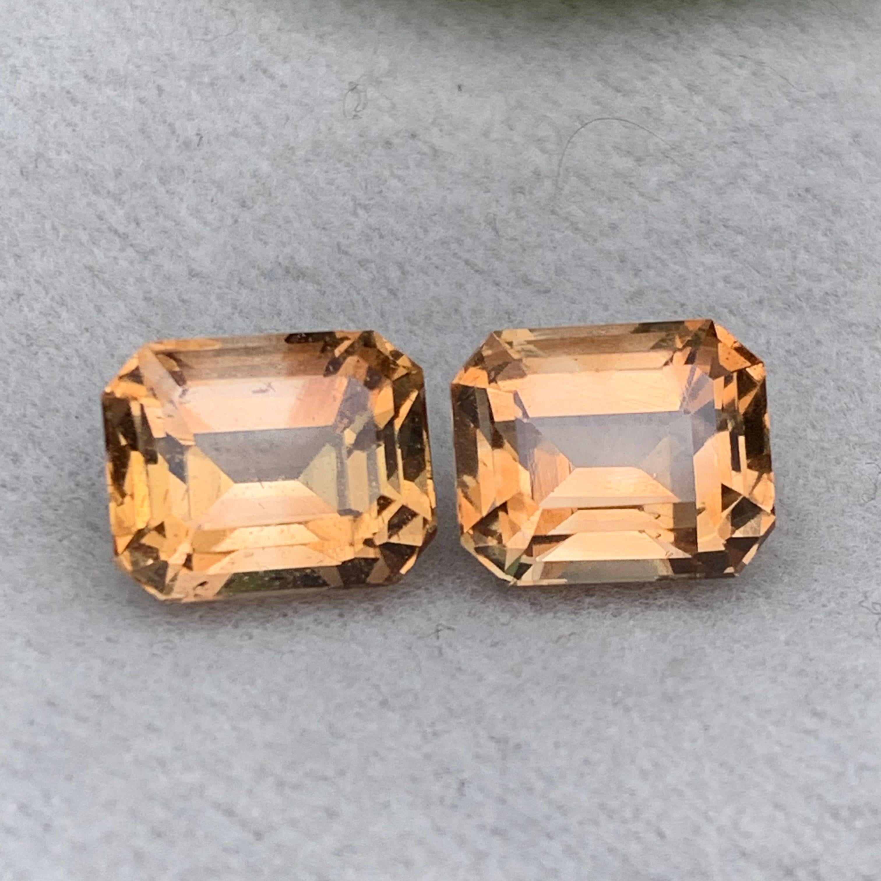 Contemporary Light Brown Natural Topaz Loose Gemstones Set 10.10 Ct Step Emerald Cut-Jewelry For Sale