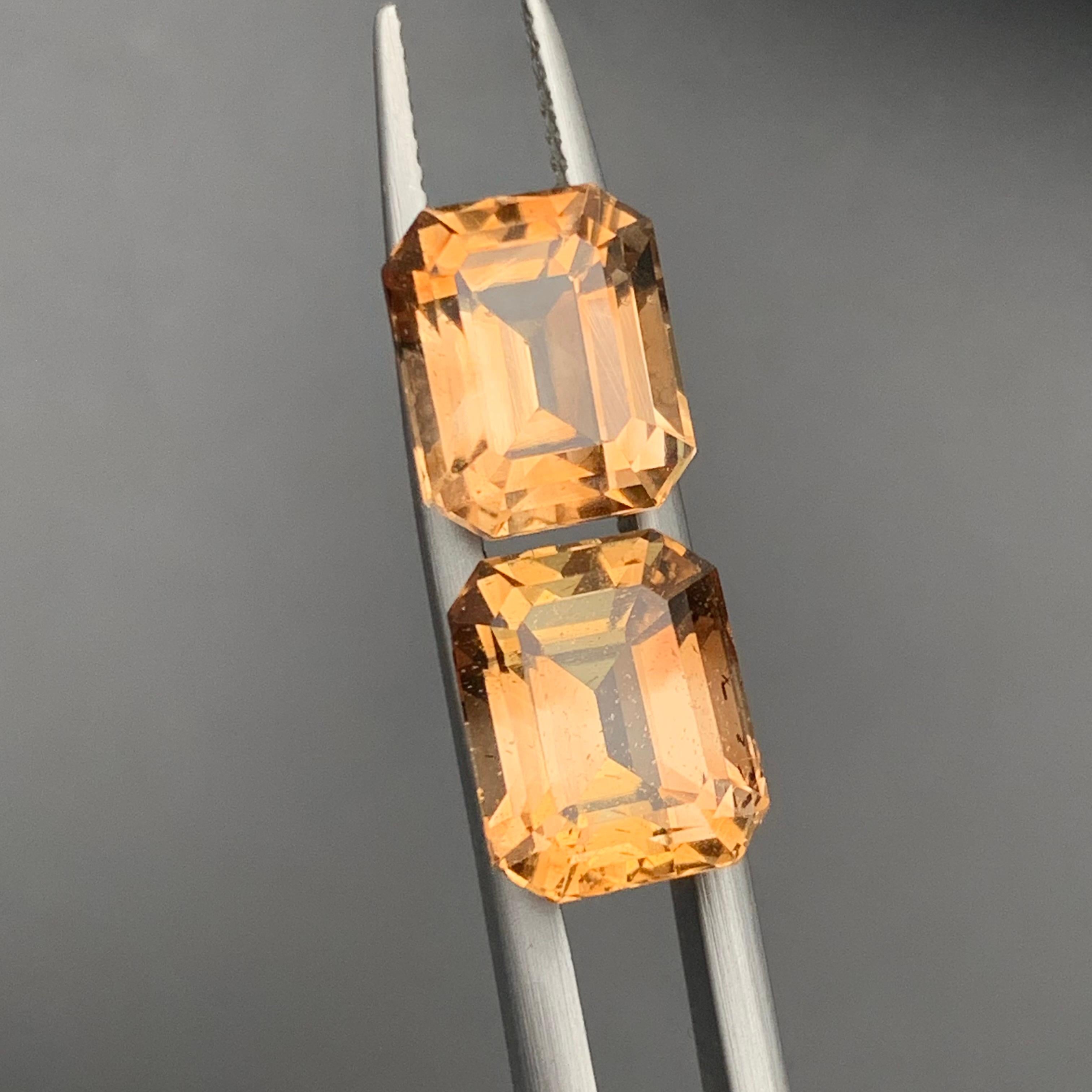 Light Brown Natural Topaz Loose Gemstones Set 10.10 Ct Step Emerald Cut-Jewelry In New Condition For Sale In Peshawar, PK
