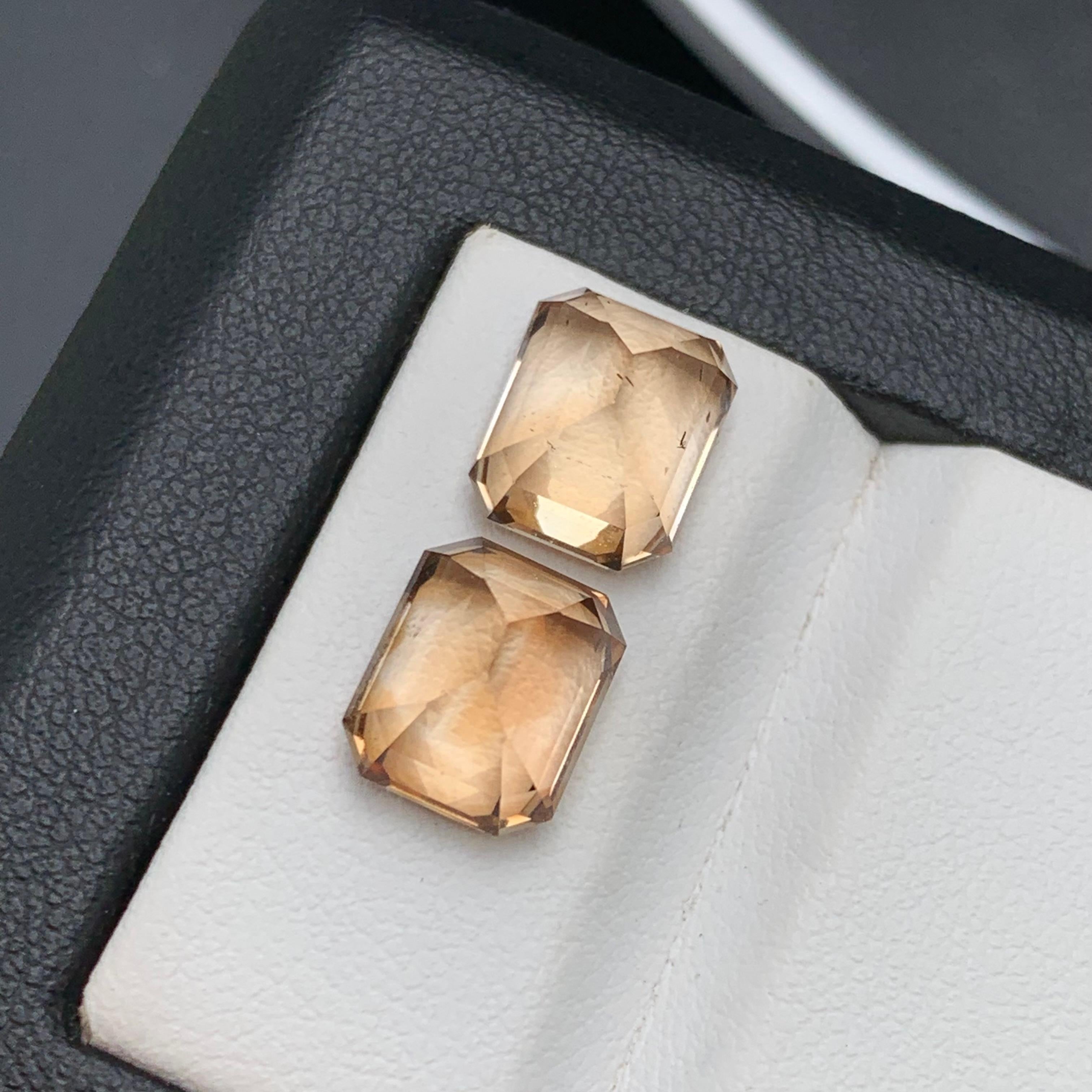 Women's or Men's Light Brown Natural Topaz Loose Gemstones Set 10.10 Ct Step Emerald Cut-Jewelry For Sale