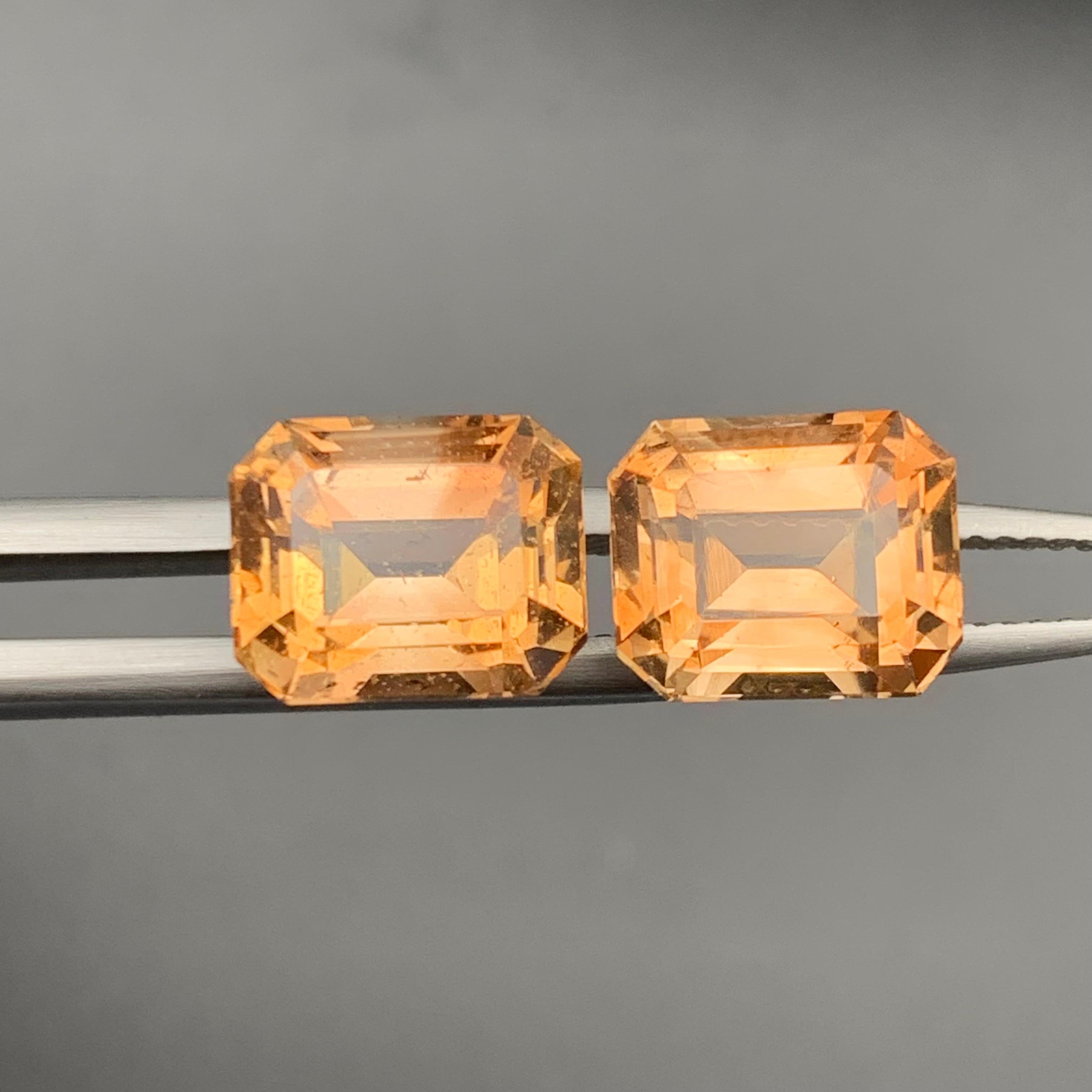 Light Brown Natural Topaz Loose Gemstones Set 10.10 Ct Step Emerald Cut-Jewelry For Sale 2