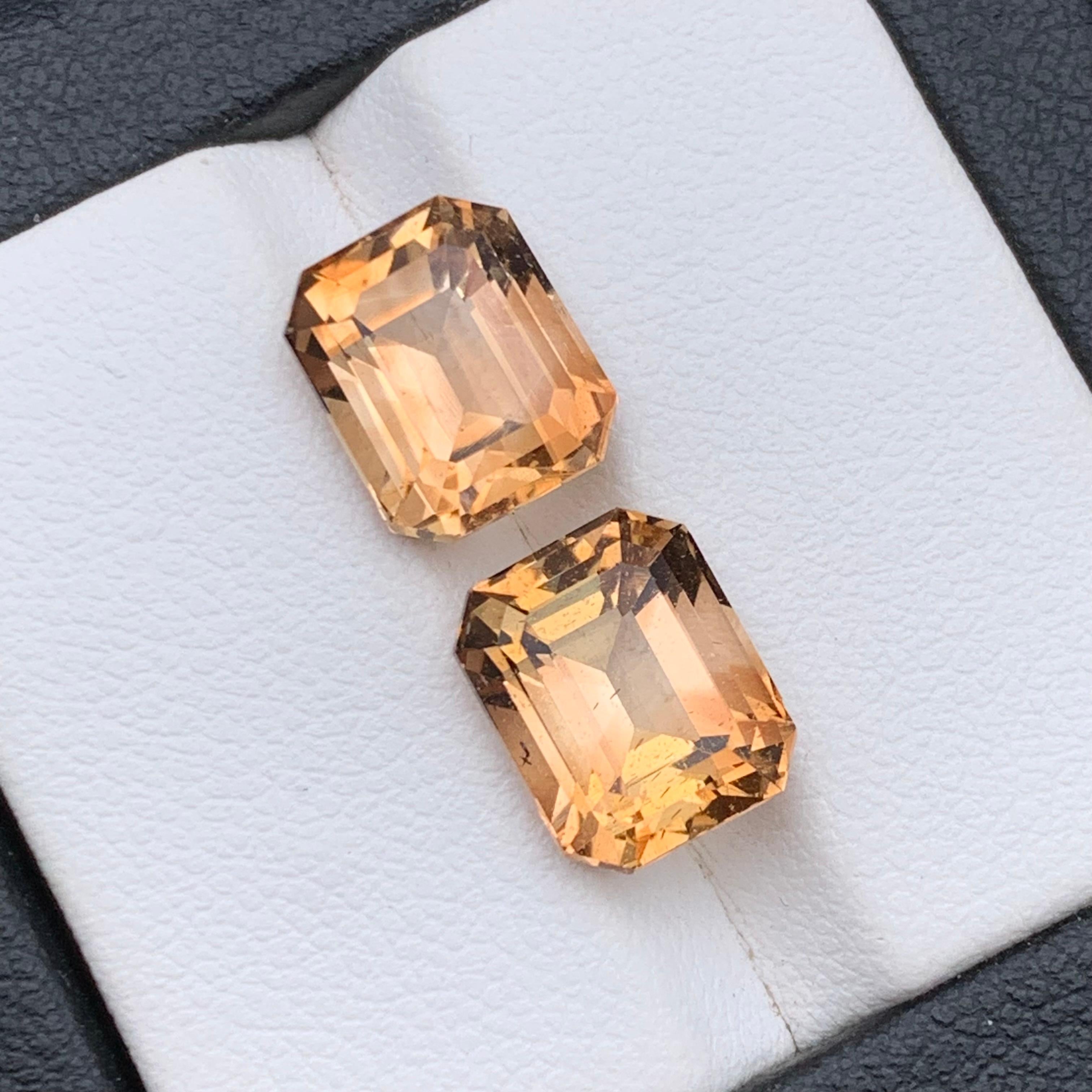 Light Brown Natural Topaz Loose Gemstones Set 10.10 Ct Step Emerald Cut-Jewelry For Sale 3